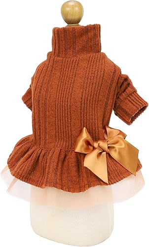 Miniatura 4 de Fitwarm Vestido de punto de tul para perro, ropa de invierno para perros pequeños y niñas, traje de gato y mascota, rosa intenso, talla L