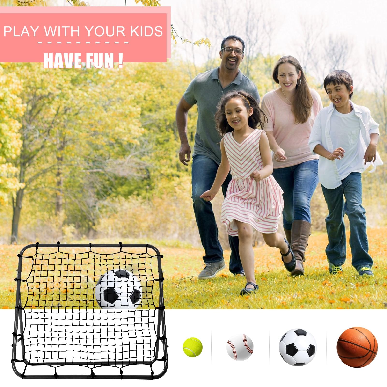 Rete da Rimbalzo per Calcio - Rete da Allenamento per Calcio, Aiuto per Il contraccolpo, Obiettivo, Attrezzatura per l'allenamento di Calcio per Bambini, casa, Giardino, Esterno - Nero