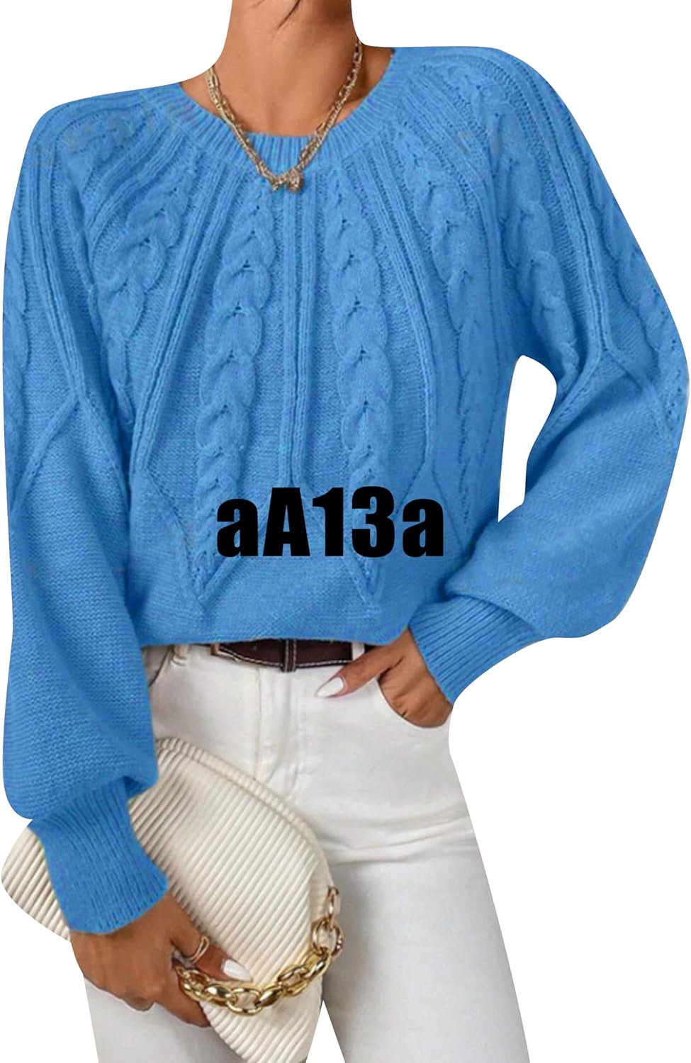 OMZIN Womens Versatile Cable Knit Blouse Crew Neck Elegant Work Sweater Long Sleeve Pullover