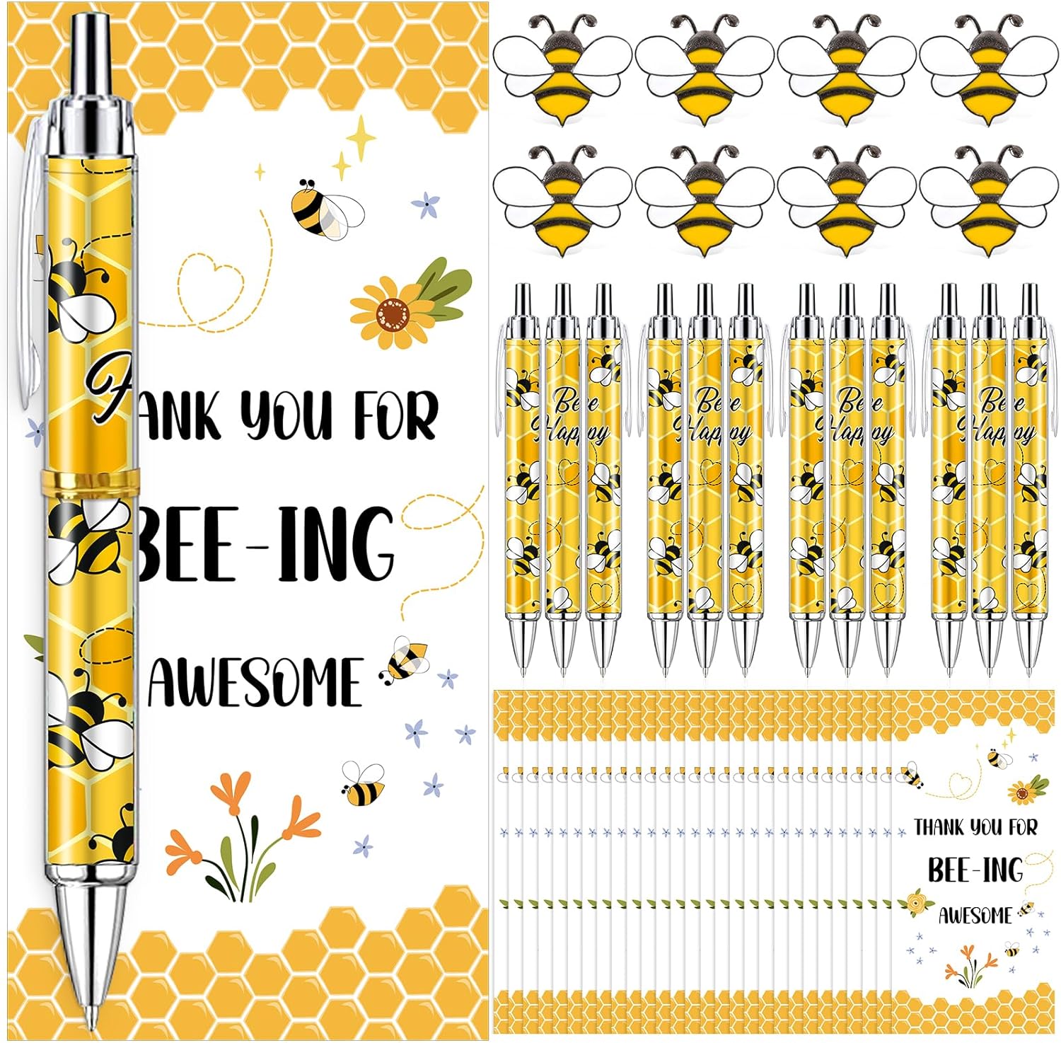 48 Sets Bee Gifts Bulk Employee Appreciation Gift Bulk Team Baby Shower Favors Includes 48 Pcs Ballpoint Pens and 48 PCS Bee Pin for Office School Baby Shower Gifts 48 Bee