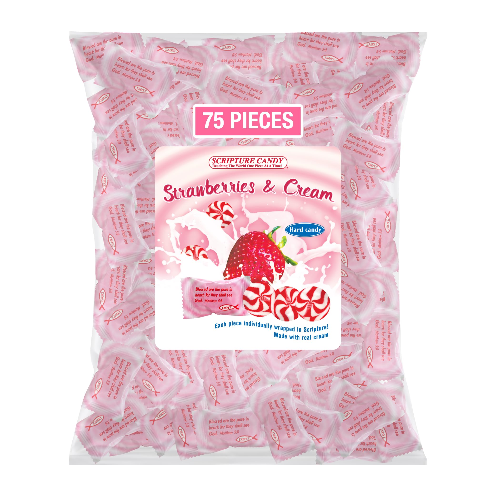 - Strawberries & Cream Hard Candy 1 Pound Bag, 75 Pieces