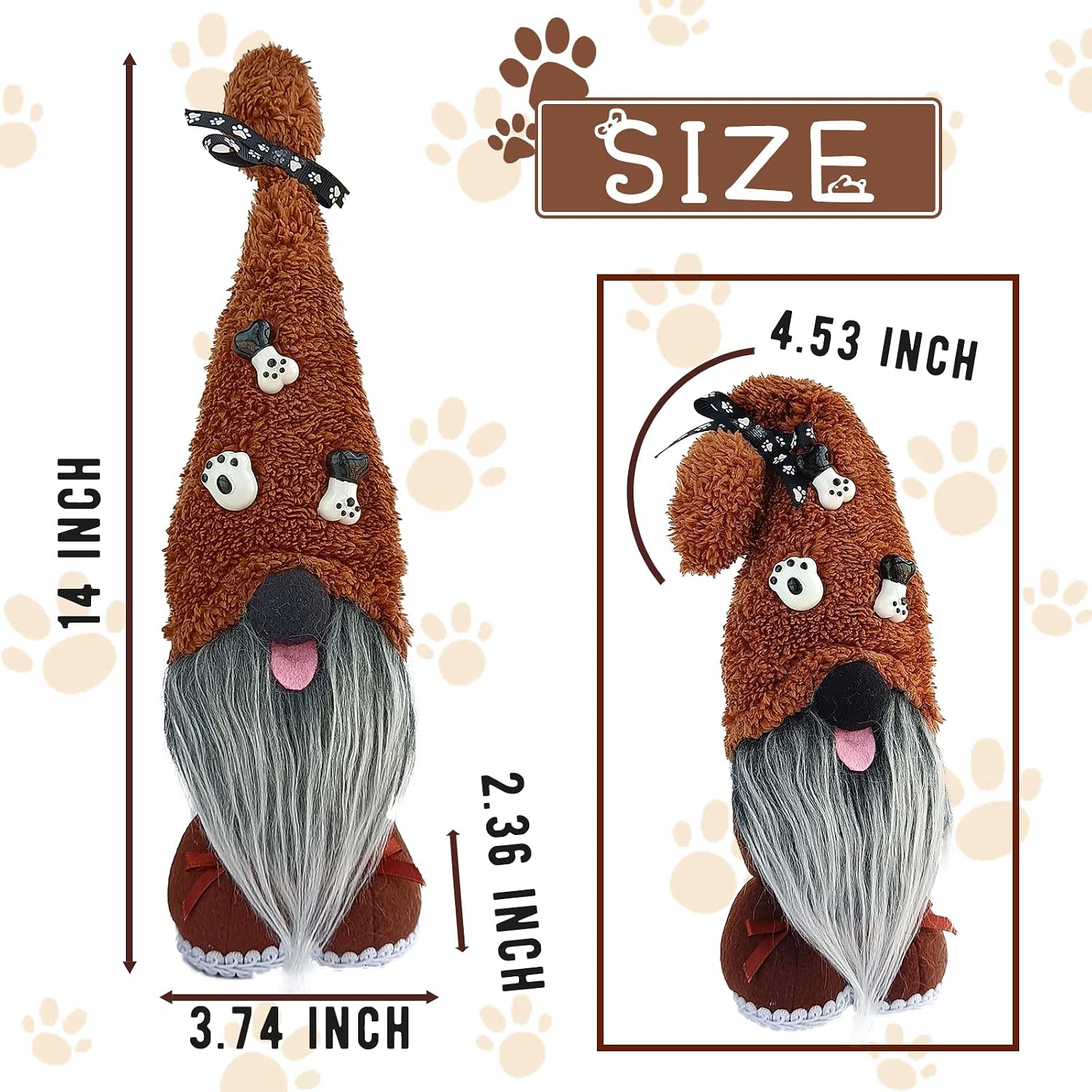 Mailin 2Pcs Dog Gnomes Puppy Doll Gnomes Plush Handmade Scandinavian Swedish Tomte Ornament Gnome Decorations for Home Tiered Tray Décor