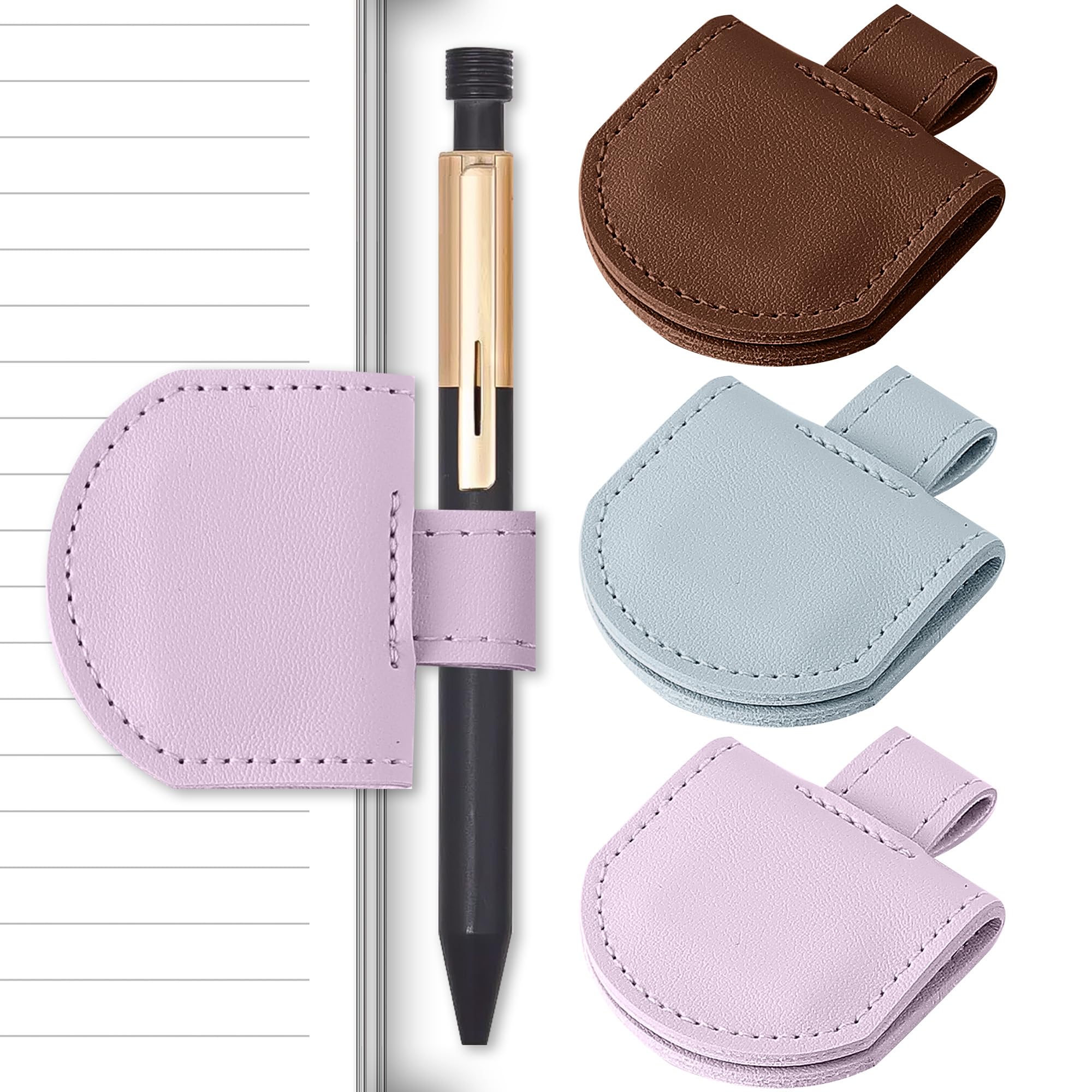 Litvana Magnetic Pen Holder for Notebook, 3 Pcs Leather Pencil Loop Holder for Notebooks Journals Calendars, Slim Size, Color Set C 3 Pcs