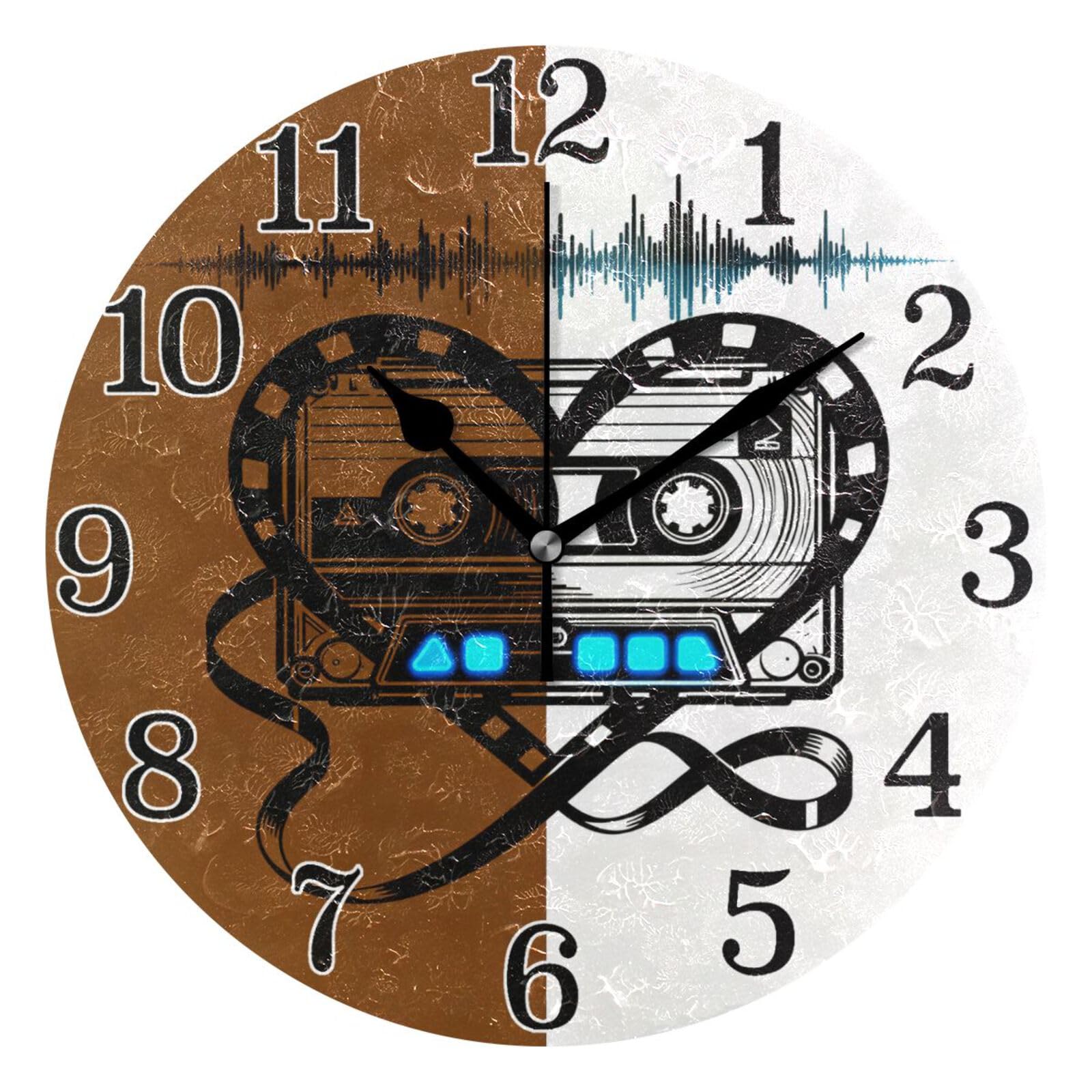 Horloge murale ronde silencieuse Rhythm Tape Haert marron et blanc 25 cm