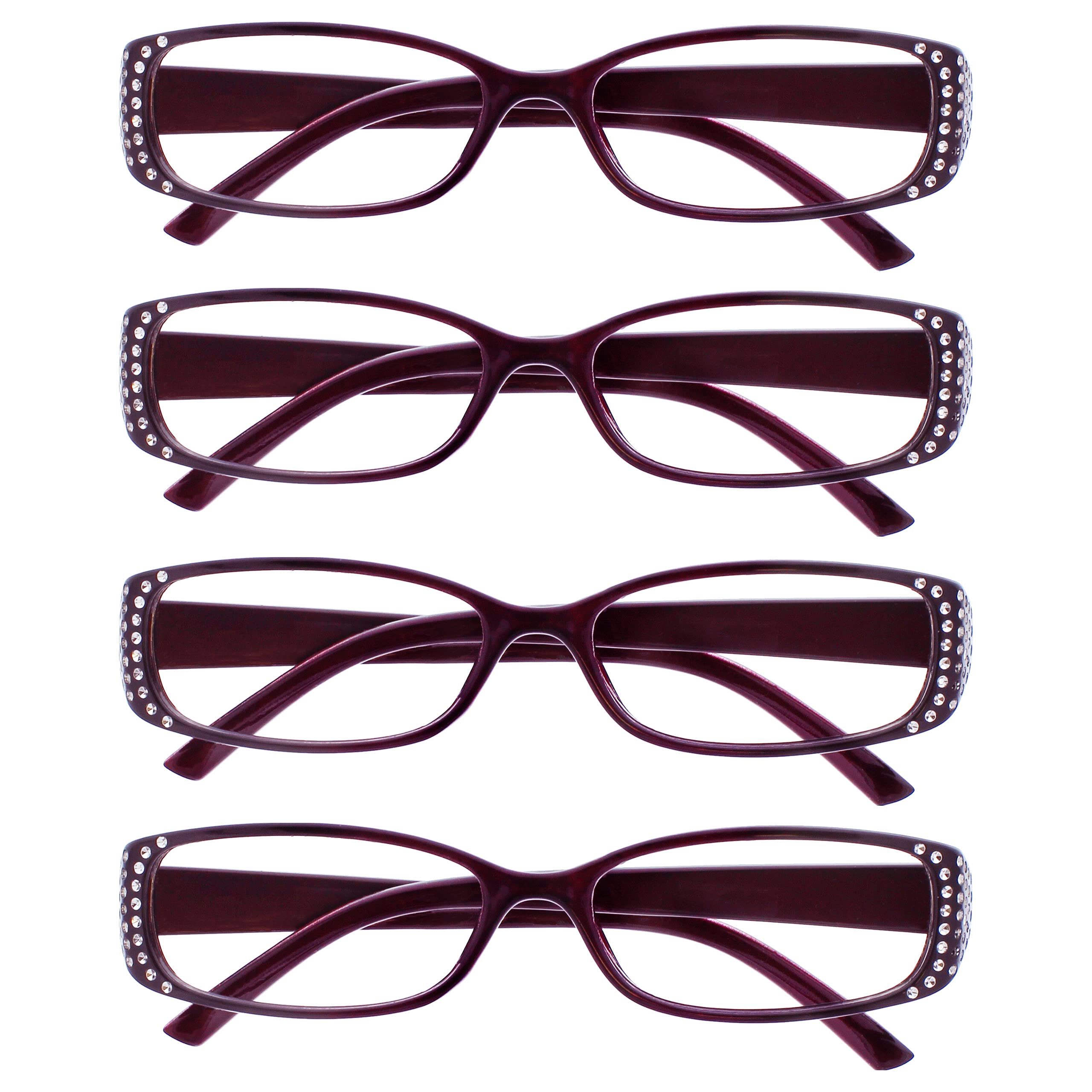 OPULIZE Reading Glasses Black & Purple Diamonte Style Readers Value 4 Pack Designer Style Womens Ladies UVR4093P +2.50