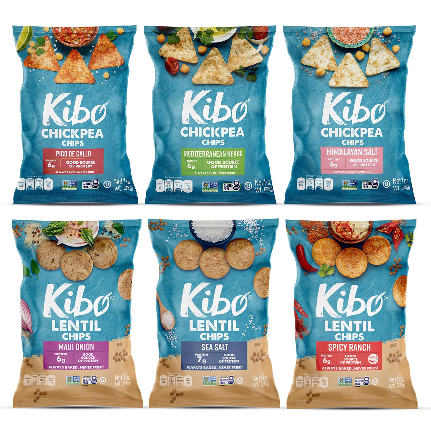 Kibo Chickpea & Lentil Chips Variety Pack Savory, Plant