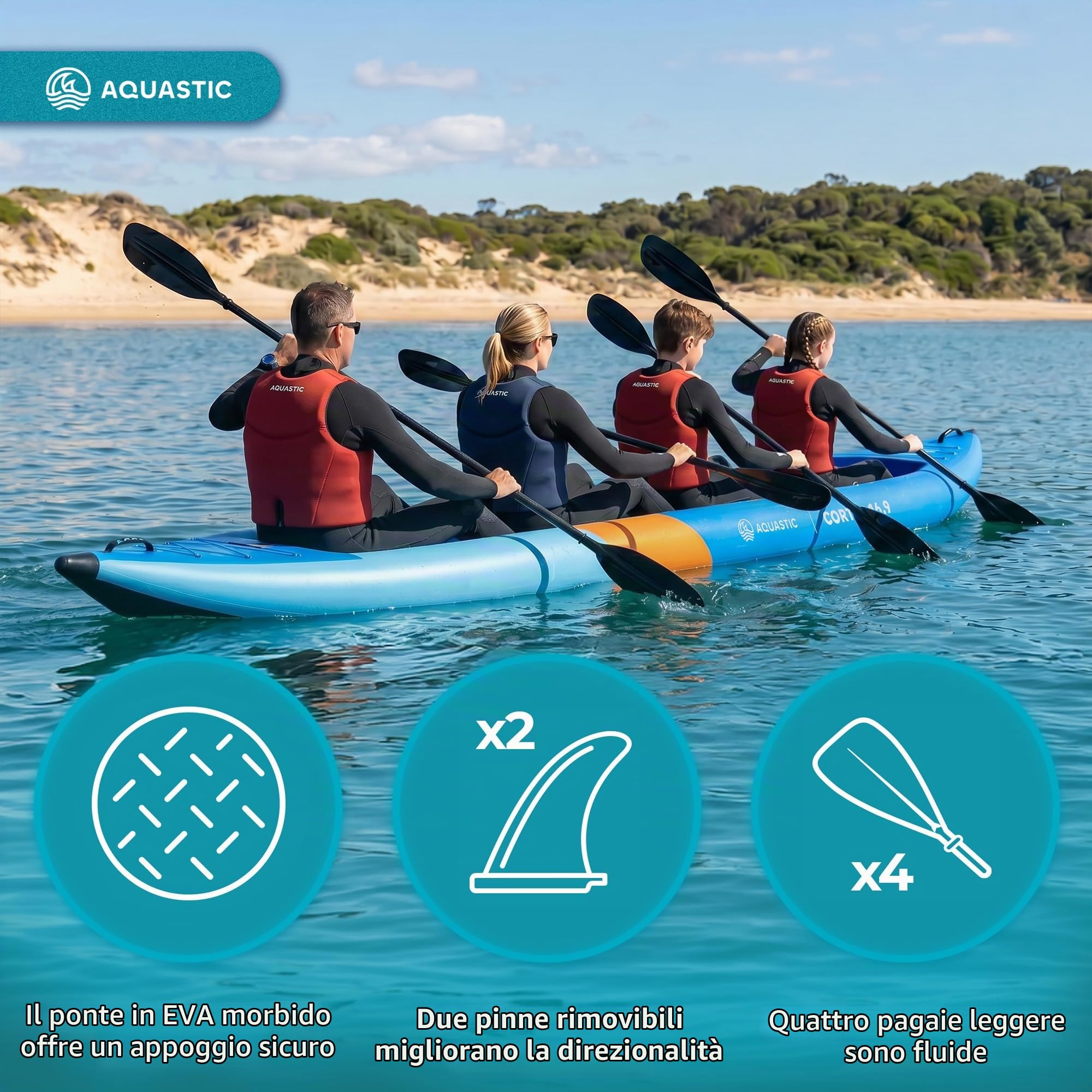 AQUASTIC Cortez 16'9 - Kayak ibrido gonfiabile per 4 persone, fino a 340 kg