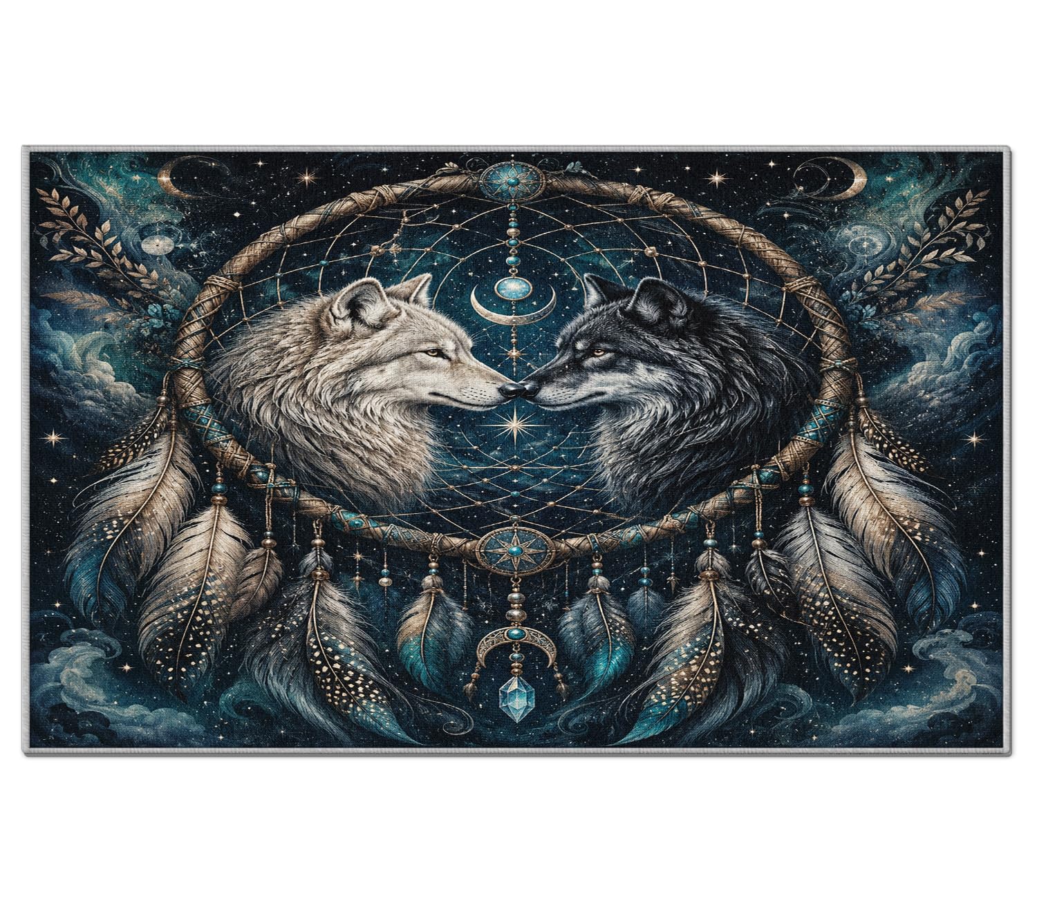 Generisch Wolf Traumfänger Teppich Waschbar rutschfest 80x150cm | Blau Galaxie Teppiche, Weich Kurzflor Teppich für Wohnzimmer Schlafzimmer Bettvorleger Küche, tV674