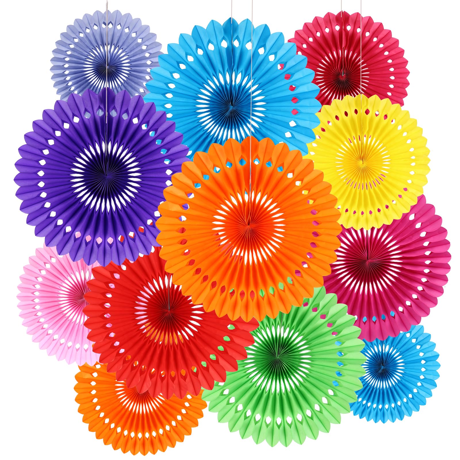 BestoFun 12PCS Paper Fans Mexican Party Decorations Colorful Paper Fans Tissue Paper Flowers Decorations Rainbow Party Decorations for Girl Groovy Birthday Baby Shower Wedding Room Wall Hanging Décor