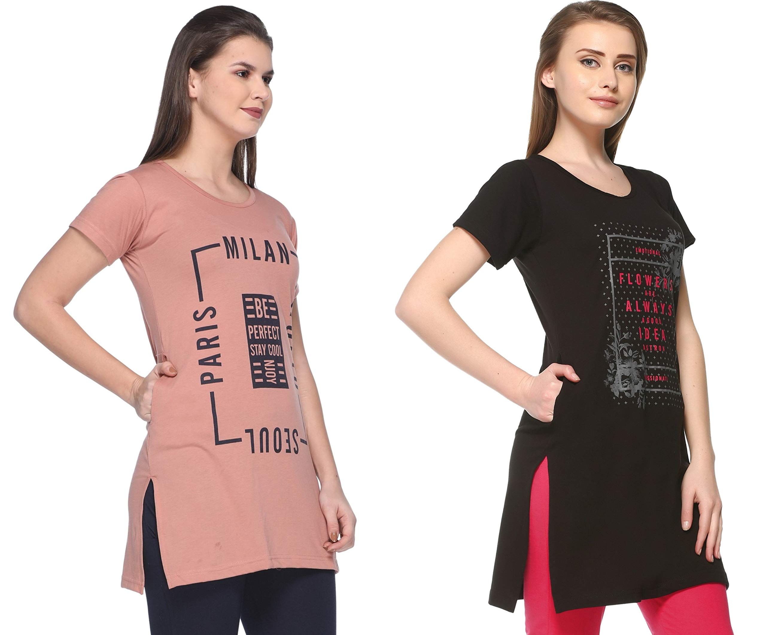 In Love Long Casual Medium Sleeves Tshirts for Women (Combo) (Deep Black :: English Brown) (XXXX-Large-48) - Image 4 thumbnail