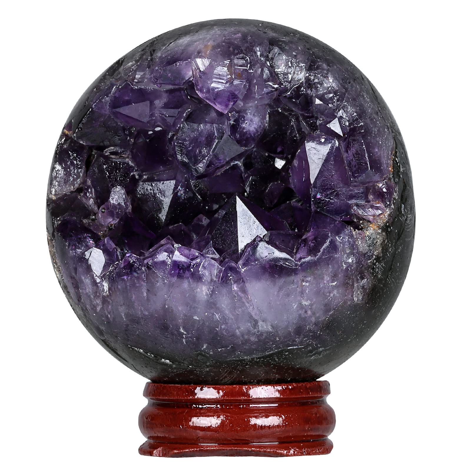 mookaitedecor 61-70mm Natural Open Smile Amethyst Crystal Geode Stone Sphere Ball Ornament for Luck Wealth, Healing Crystal Gift, Amethyst Raw Crystal Rock with Stand for Display Feng Shui Ornament