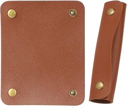 IUAQDP 2 Pieces Leather Luggage Bag Handle Wraps Handbag Handle Grip Protectors, Soft Purse Strap Cover Pad with Brass Clasps for Wallet Tote Bag Suitcase Travel Bag Shopping Bag, Brown, 5.12 x 4.13IN