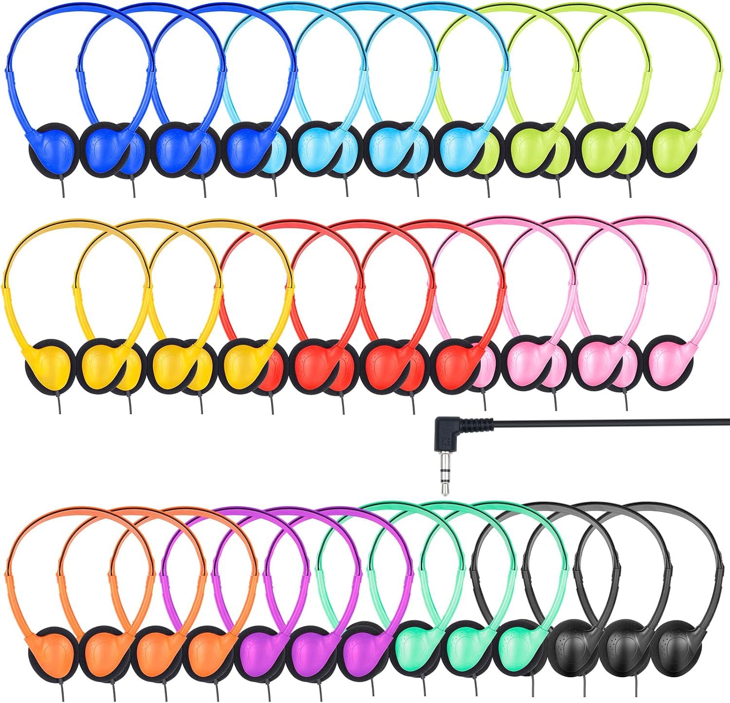 Kids Headphones Bulk 30 Pack for Classroom, Wired Multi Color 3.5mm | On Ear Students Headphones for School Museum Library Travel. Chromebook Laptop PC Tablet. Boys Girls Teens