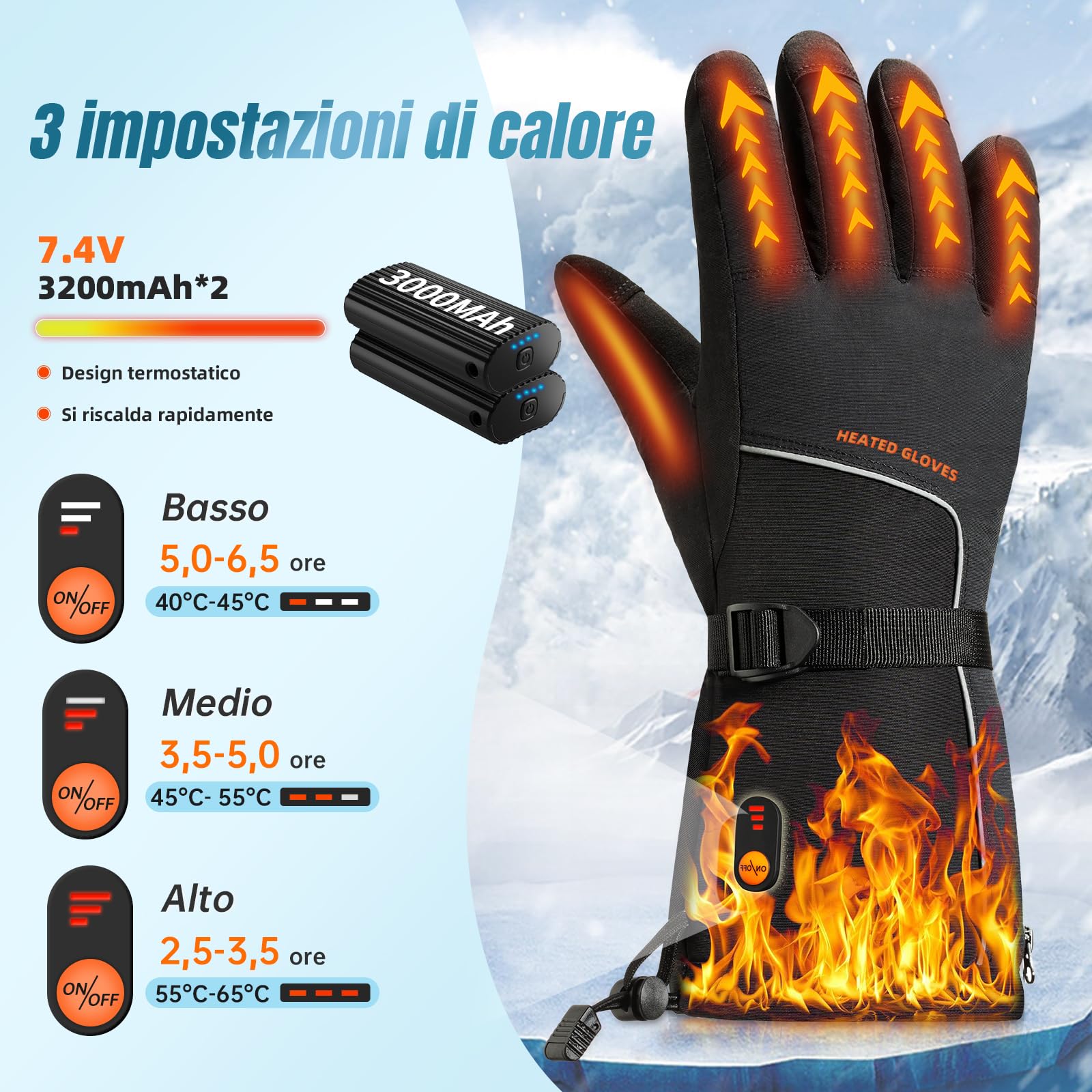 Guanti Riscaldabili Donna Uomo, guanti Riscaldati da 7,4 V con Touchscreen, Impermeabile e Antiscivolo Aggiornato guanti Moto Invernali per Lavori All'aperto, Escursionismo, Caccia, Sci, Raynaud