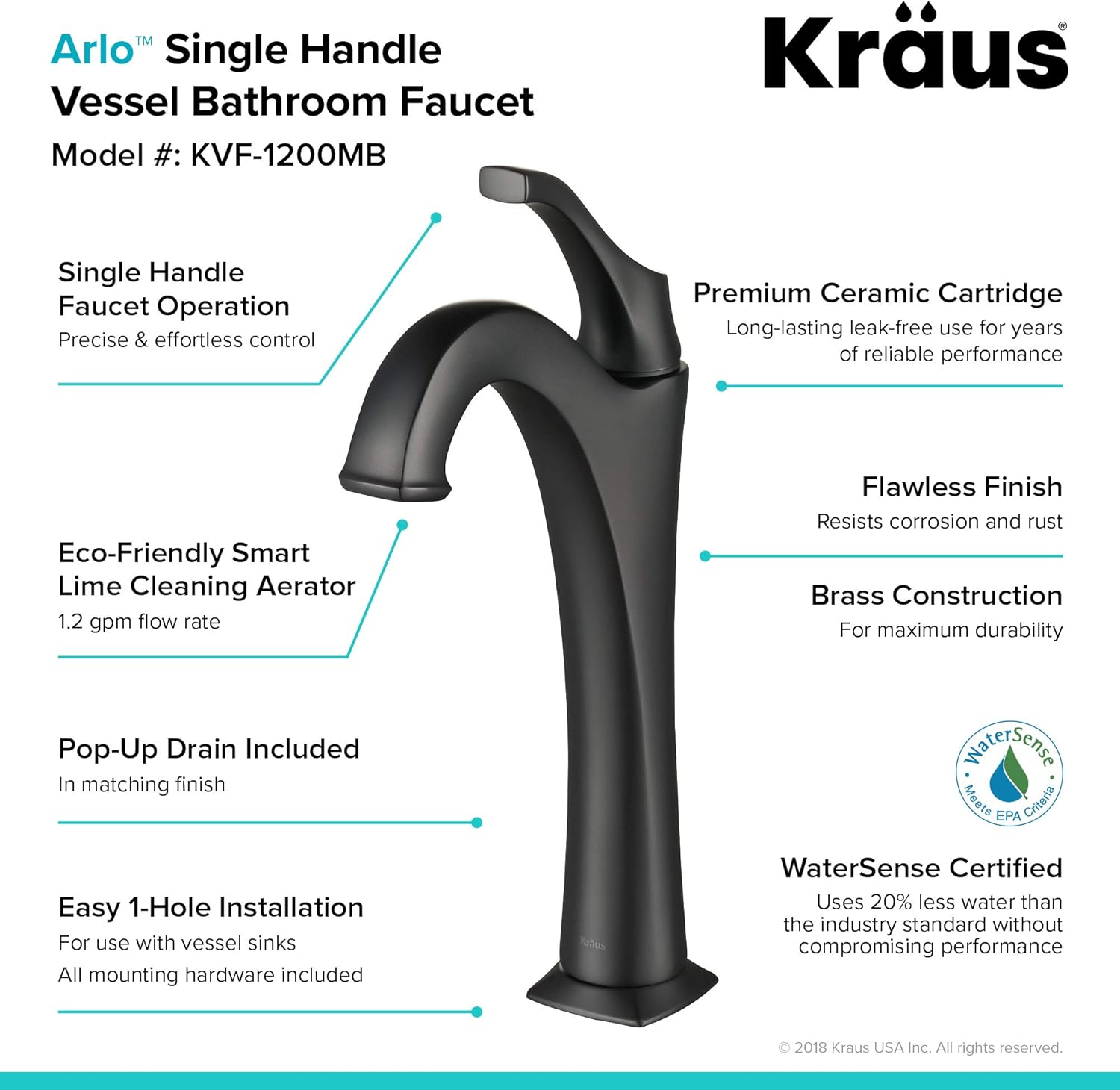 KRAUS 16 1/2-inch Crystal Clear Glass Bathroom Vessel Sink and Matte Black Arlo™ Faucet Combo Set with Pop-Up Drain