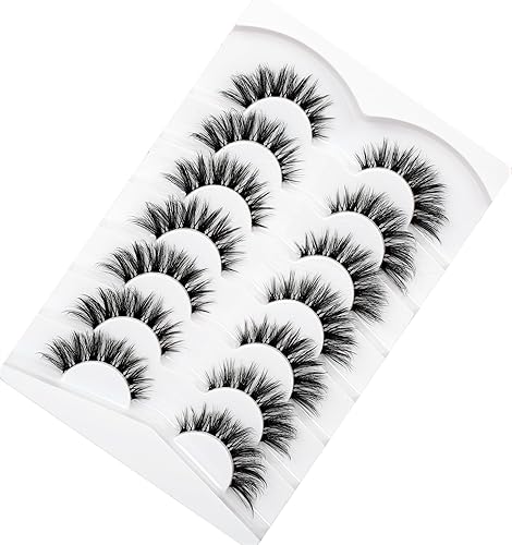 Miniatura 390 de Pooplunch Pestañas postizas de pelo de visón sintético, estilo de ojo de gato, paquete de pestañas postizas naturales esponjosas, paquete múltiple