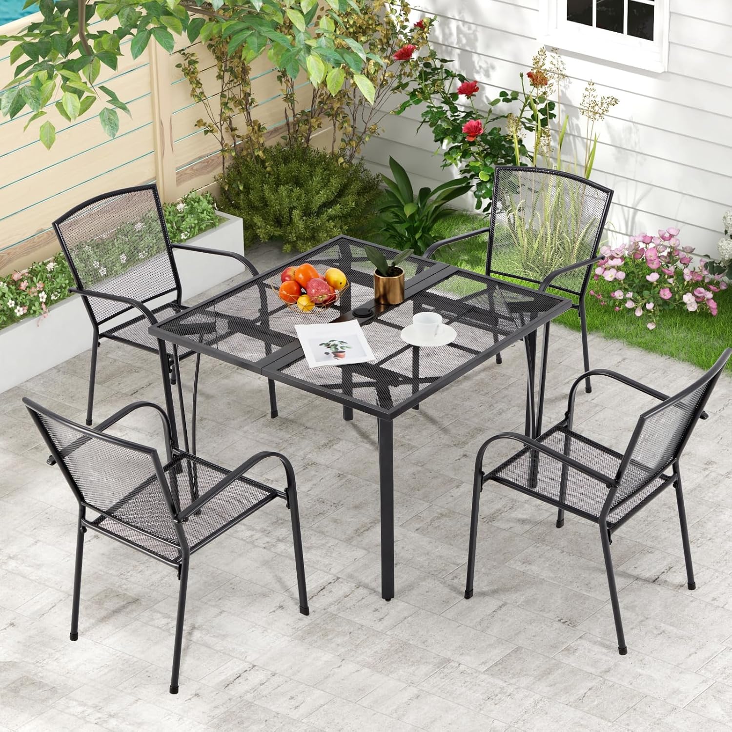 AECOJOY 39.4" Outdoor Patio Dining Table for 4, Square Metal Patio Table with 1.6" Umbrella Hole, All-Weather Resistant Outdoor Furniture Tables for Patio, Backyard, Garden, Poolside (Dark Grey)