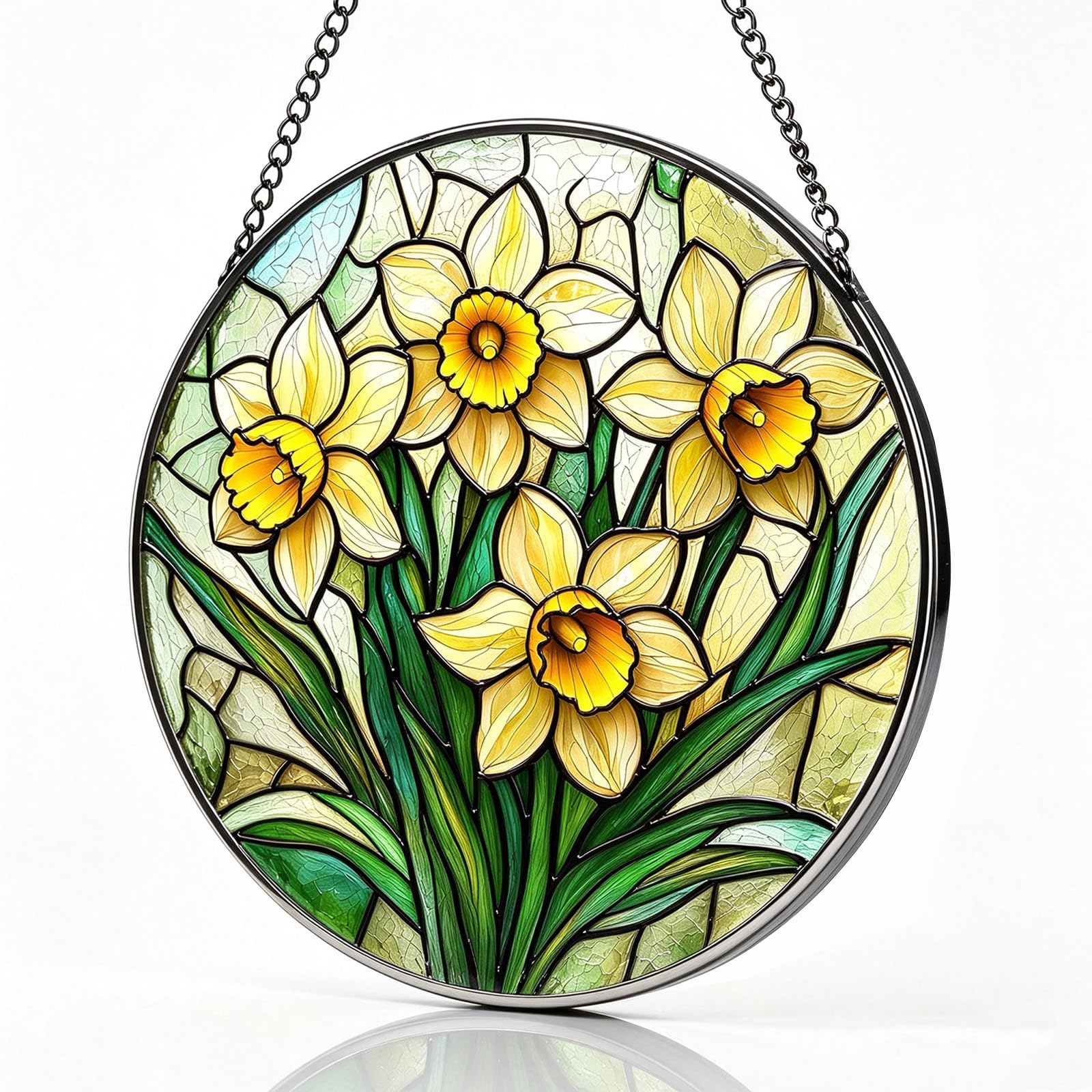 Spring Daffodils Suncatcher, Acrylic Stained Glass Window Hanging Decoration, Elegant Sun Catchers for Windows, Home, Garden and Balcony, Creative Daffodil Gifts for Women and Plant Lovers