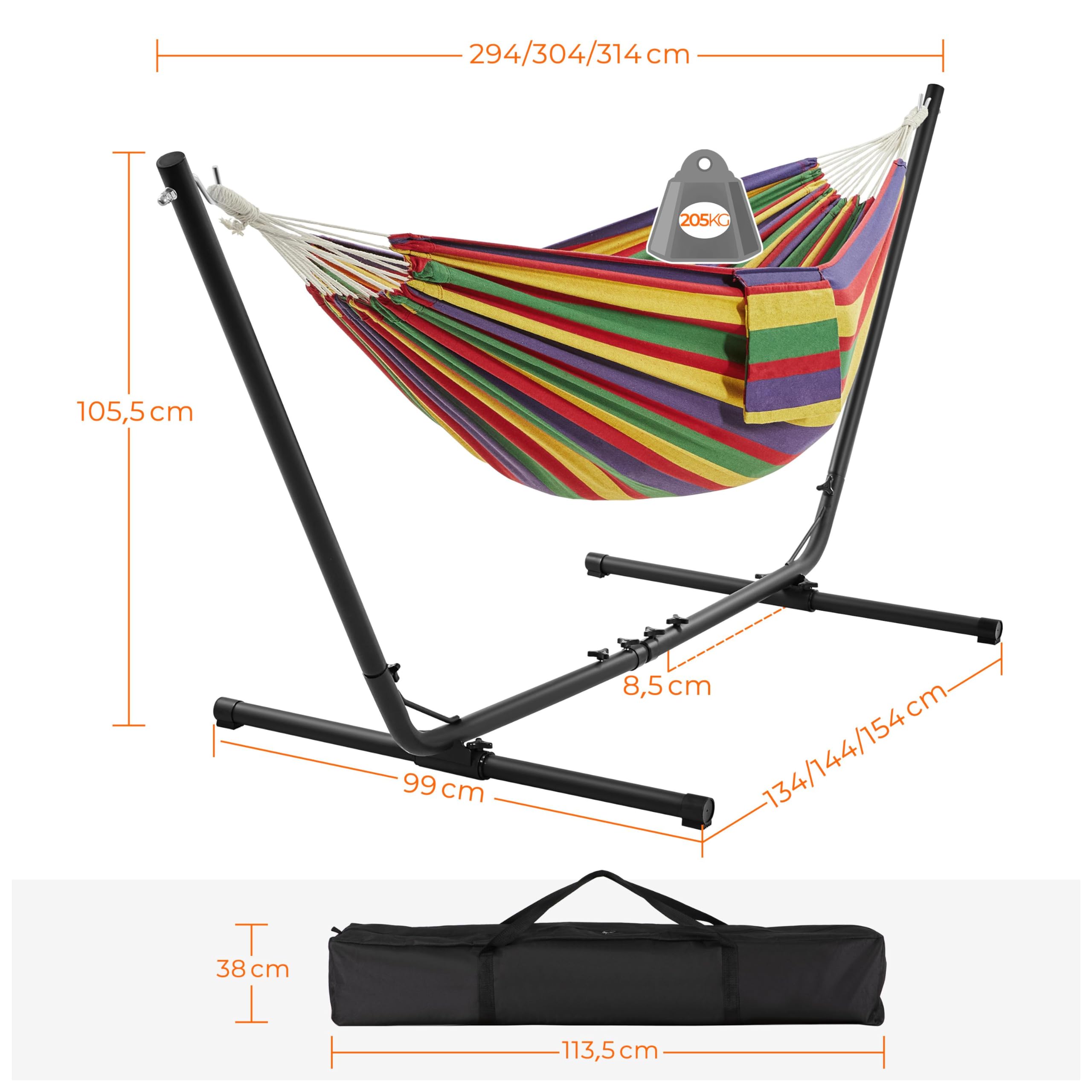 Abician Hamac Double avec Support Hamac sur Pied Longueur Réglable avec Sac de Transport Charge Max. 205 kg pour Jardin Terrasse Plage Salon Rayures Bleu-Vert