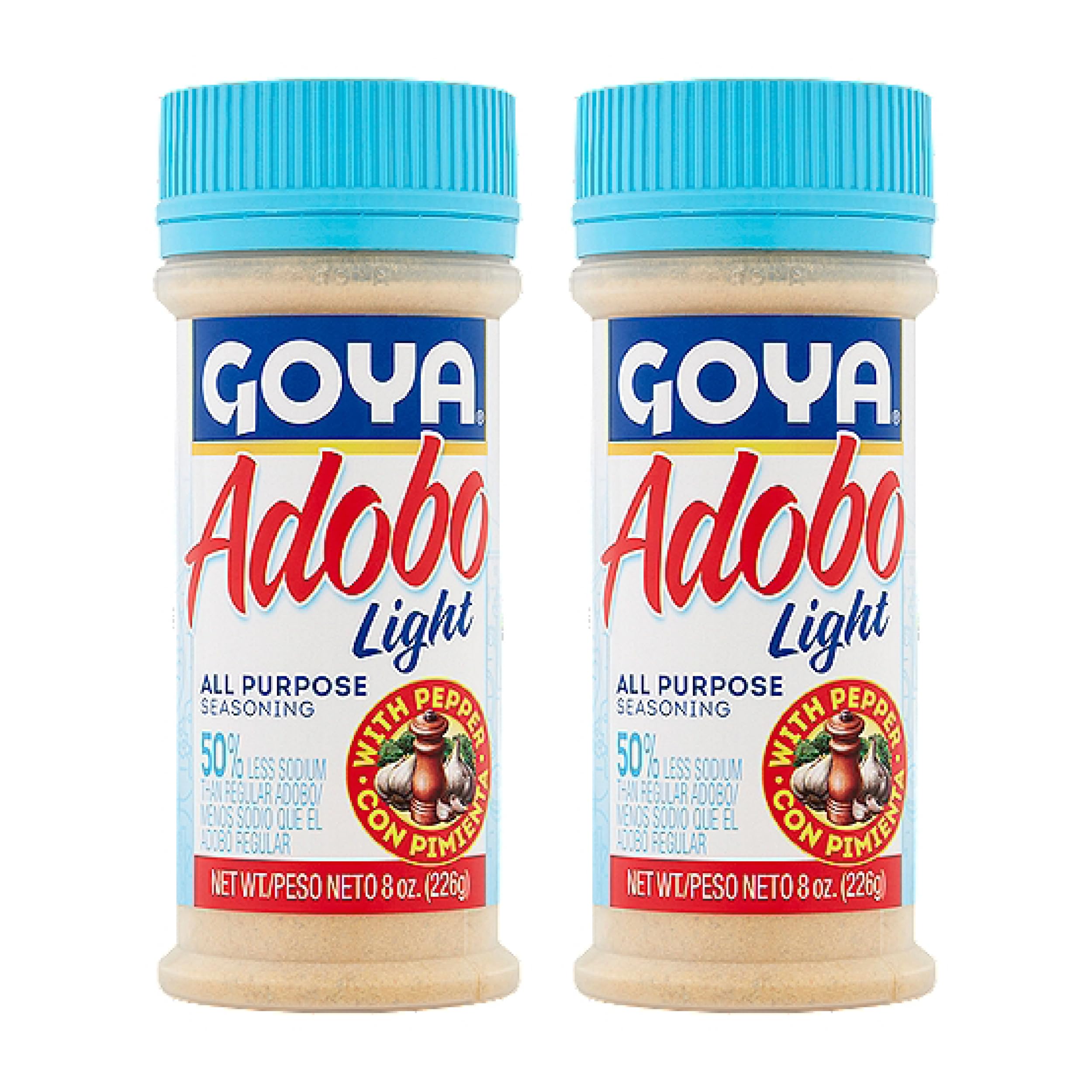 Adobo All Purpose Seasoning Light with Pepper by Goya, Poultry, Seafood, Meat, and Vegetable Seasoning, Latin Spice Blend, Mexican Seasoning, 8oz. Bottles, Pack of 2