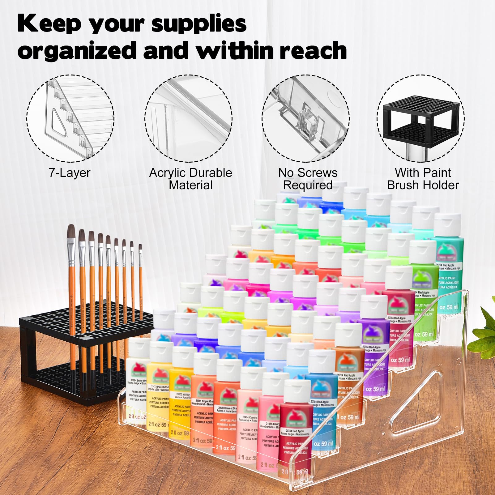 YEXEXINM 2 organizadores de pintura transparente con soporte para pinceles, organizador de pintura acrílica de 7 capas, estante de almacenamiento de pintura, estante organizador de pintura para