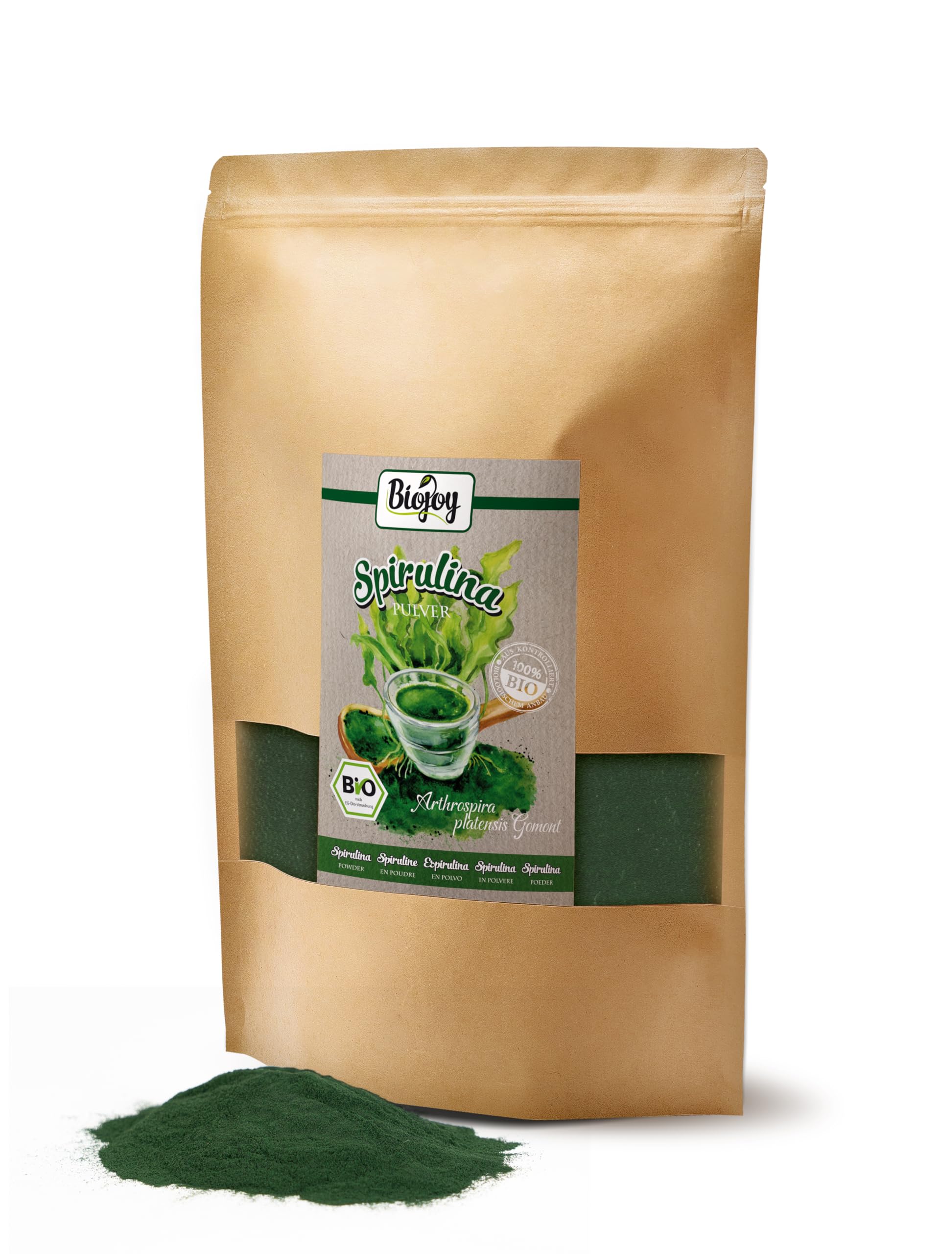 Biojoy Spirulina (Alga) Biologica in Polvere (1 kg), Pura e Senza Additivi (Arthrospira platensis)