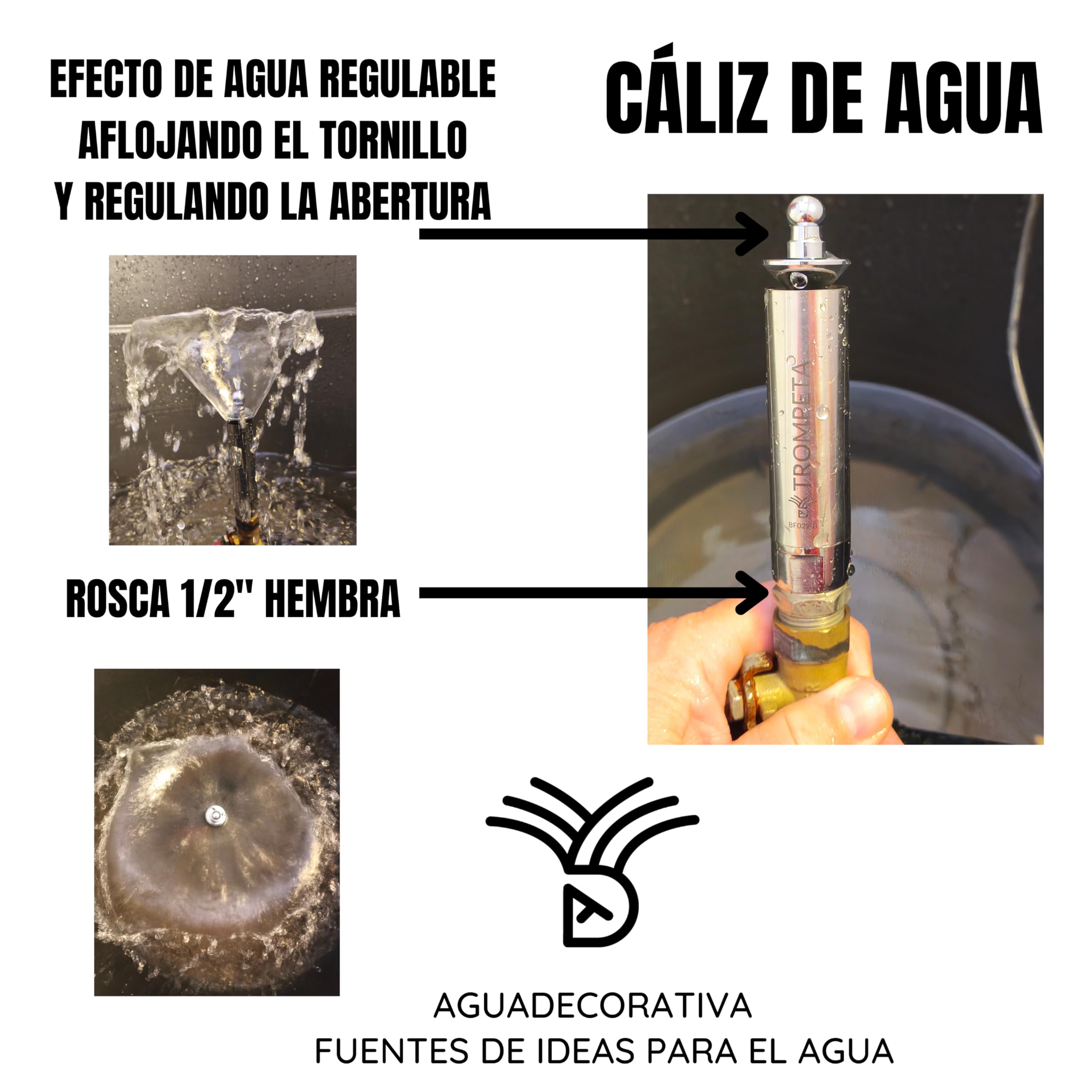 Ugelli per fontane da giardino - Tromba 1/2" in acciaio inox - effetto calice - ugelli, beccucci e getti (BF029-B)