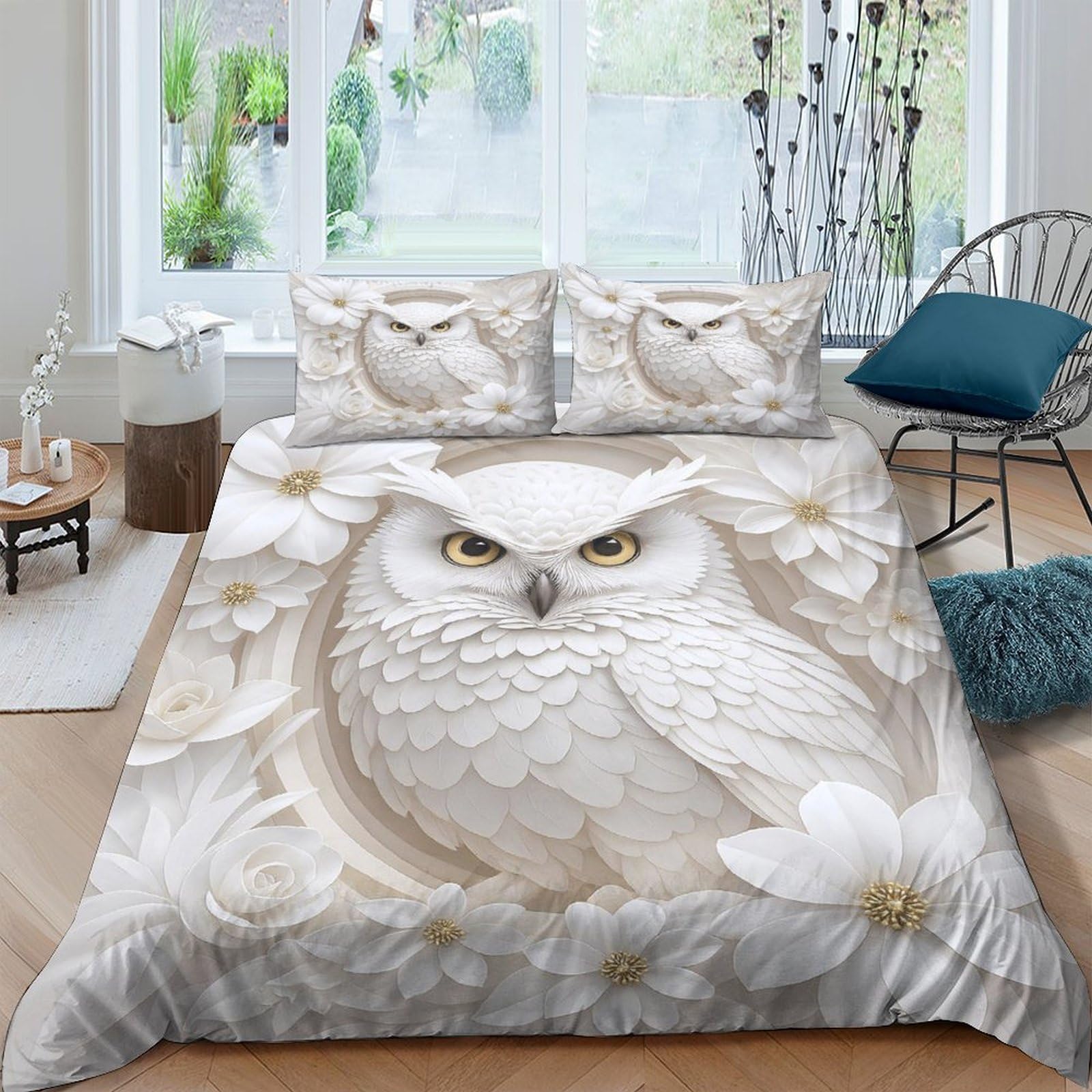 Ctjqhvkz Style-7 3D Printed White Owl Fitted Sheet Microfiber Soft Animal Pattern Bed Cover For Bedroom Guestroom Dorm Mattress Protection Decor Single（135X200cm）