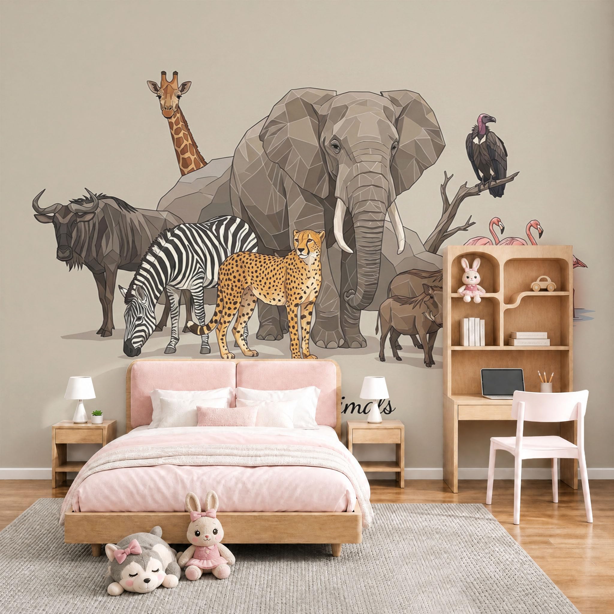 Papier peint en toile de soie 3D rétro faune géométrique grand format mural