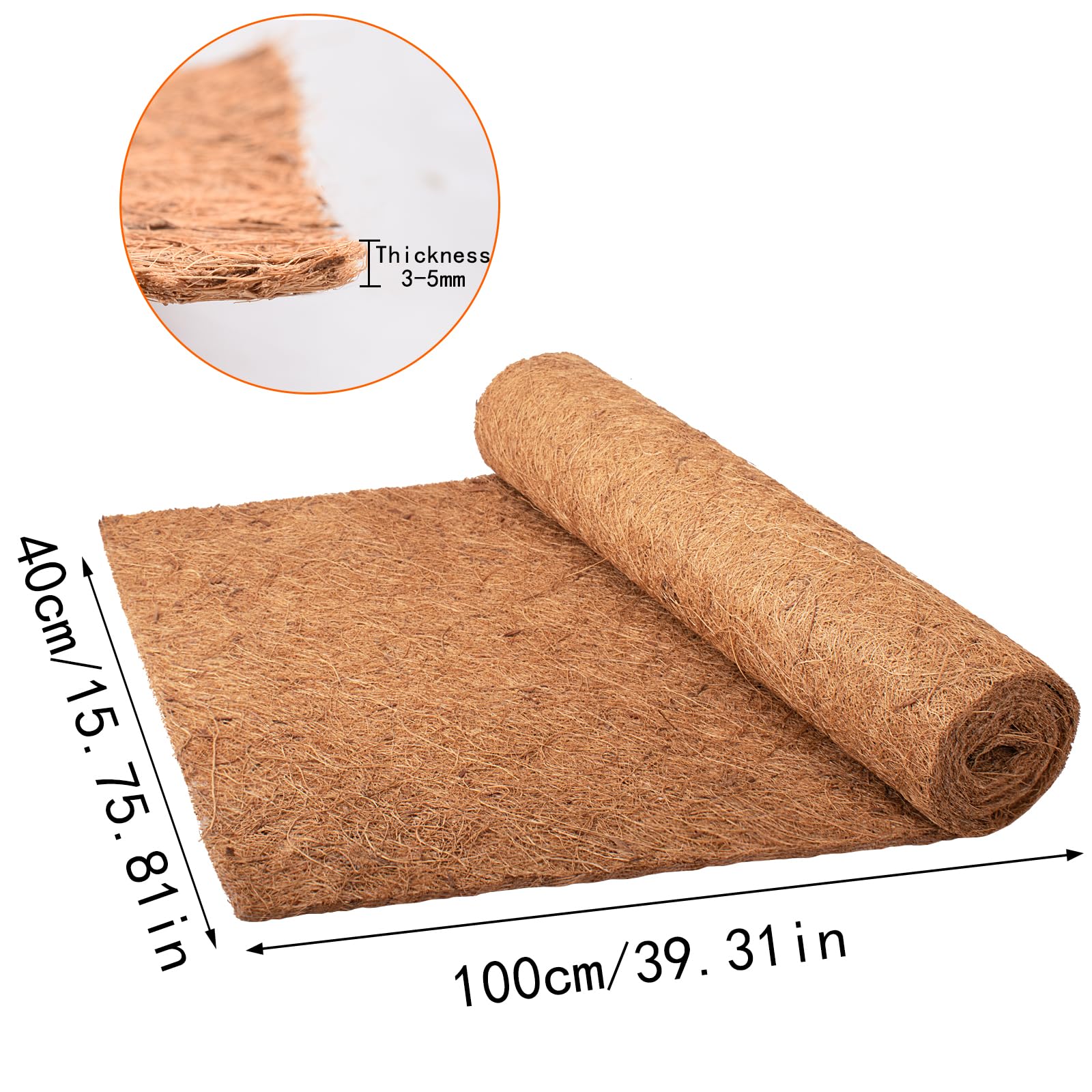 2 Packs Coco Liner Roll, 100*40cm/40" x 16" Natural Hanging Basket Liner, Reusable Coco Fiber Mat Coco Replacement Basket, Coconut Fiber Sheet Coir Mat Liner for Planter, Window Box, Wall Troughs - Image 2