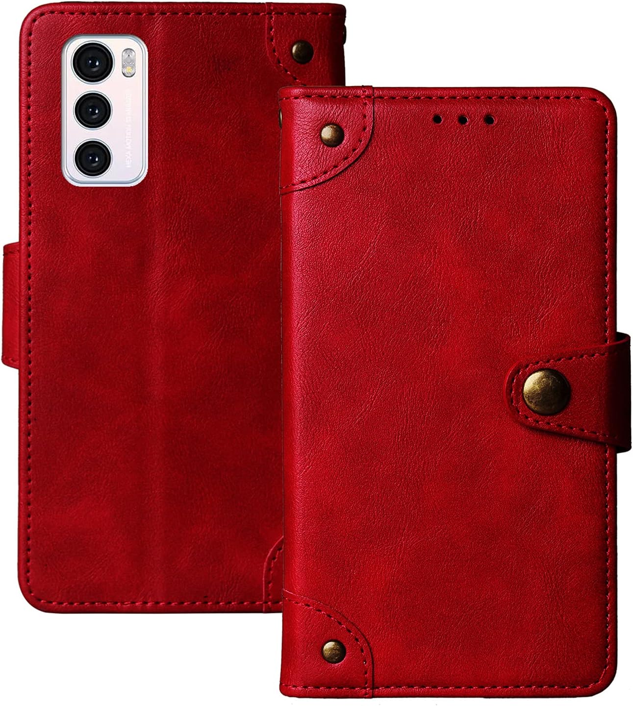 Flip Genuine Premium Leather Phone Gel Case for LG Wing 5G 6.8" TPU Silicone Cover Etui Protective Protector Wallet Shell Bumper (Red)