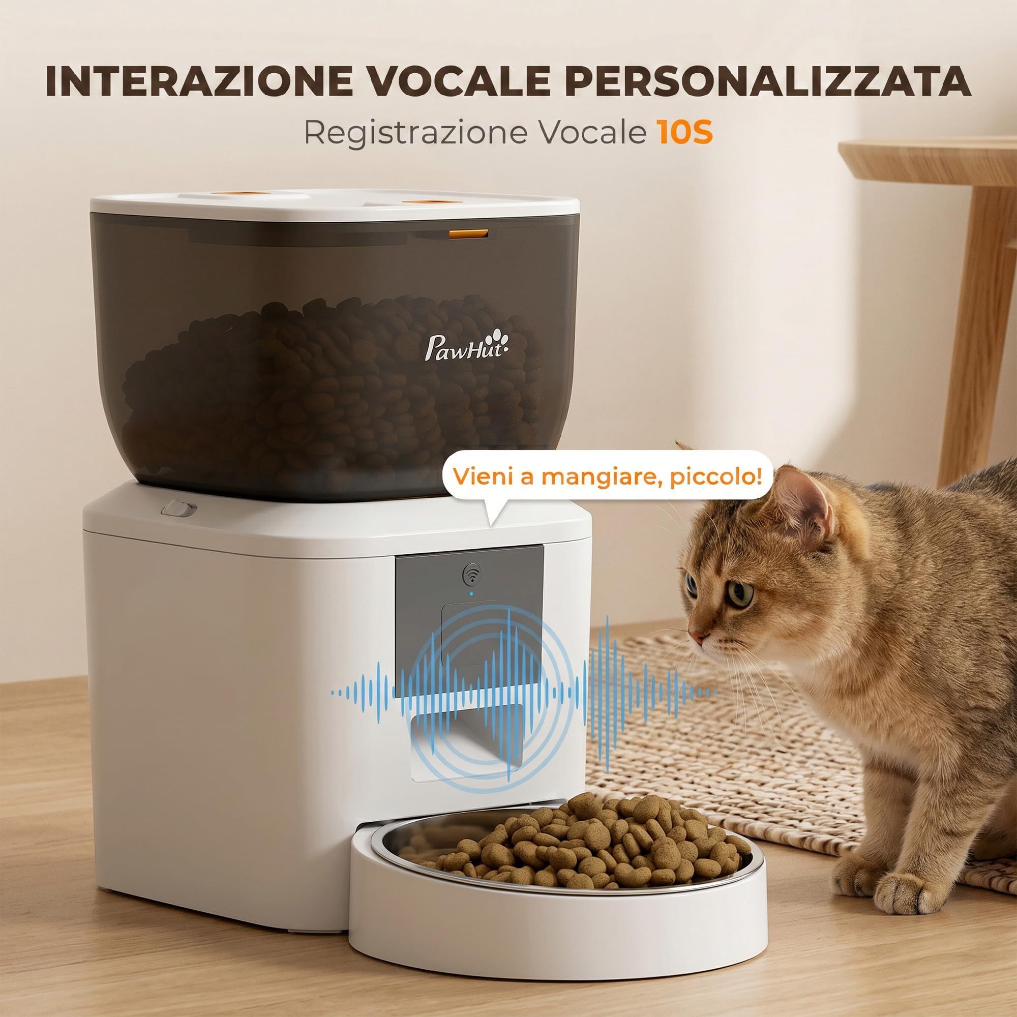 PawHut Distributore Automatico Cibo Gatti 4L WiFi 2.4G Erogatore Bianco | Dispenser Crocchette Gatto, App Controllo con Registratore 10s, 1-10 Pasti al Giorno, Ciotola in Acciaio Inox