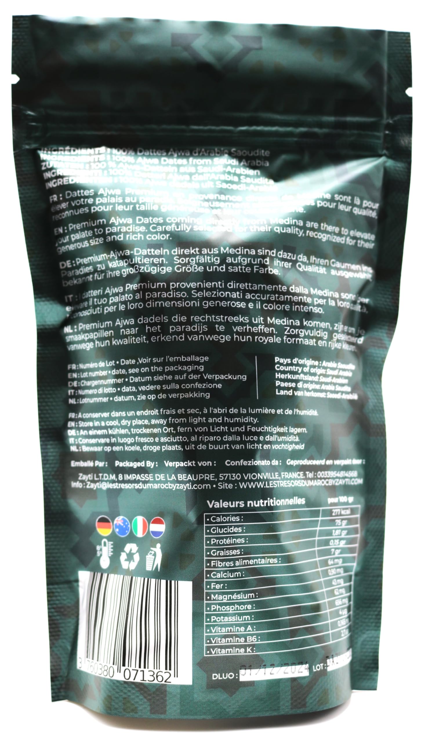 DATTE AJWA 300G|DATE FRESCHE PREMIUM ARABIA SAUDITA 100% Naturale Della Qualità Più Fine, Una Grande Varietà Di Sapori Deliziosi.