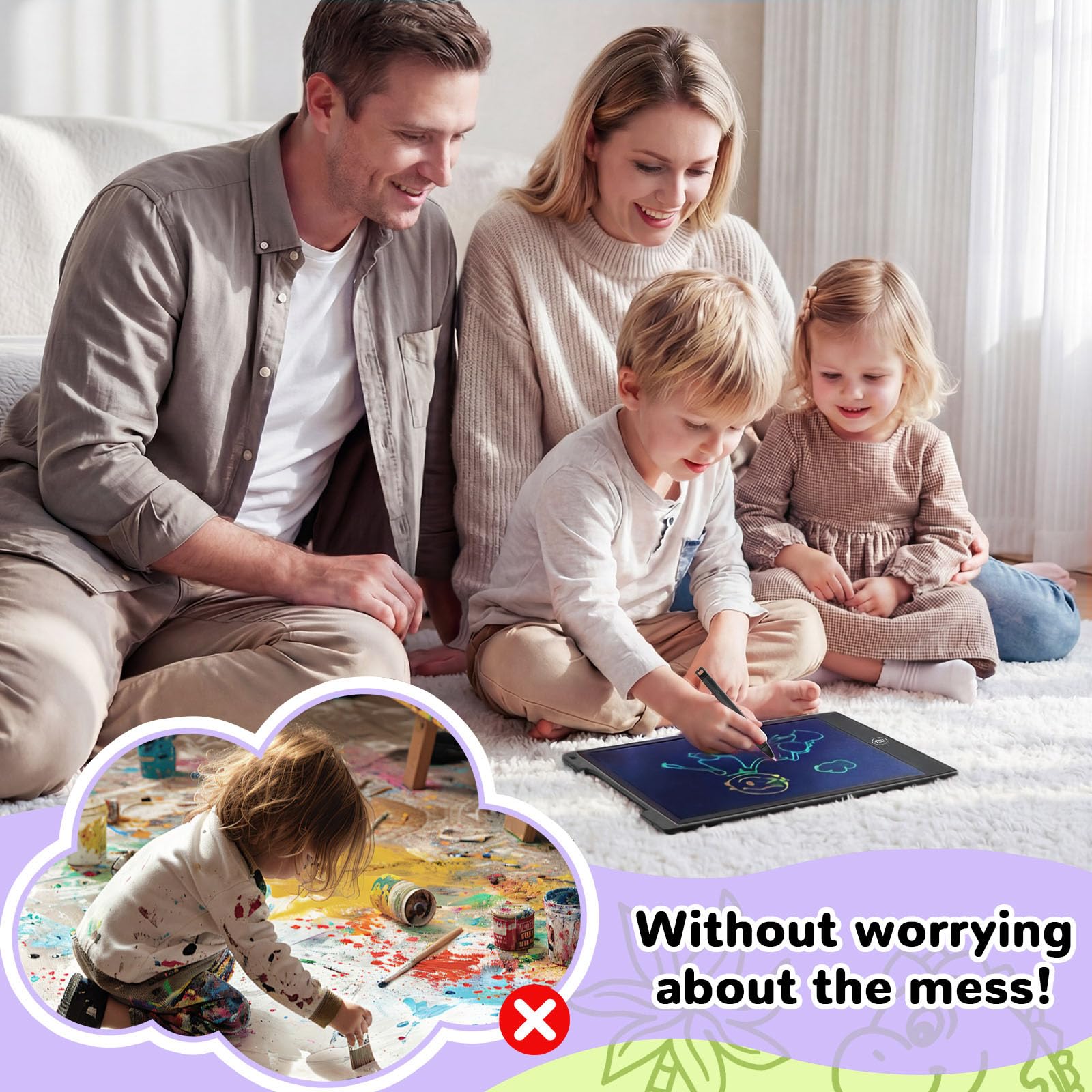 Tableta Escritura LCD Color,12'' Tablet Escritura Pantalla Colorido Pizarra Magnetica Infantil Cuaderno Digital Gráfica Pizarra Dibujo Niños Adecuada Juguete Educativo Regalo para el Hogar Oficina - 5