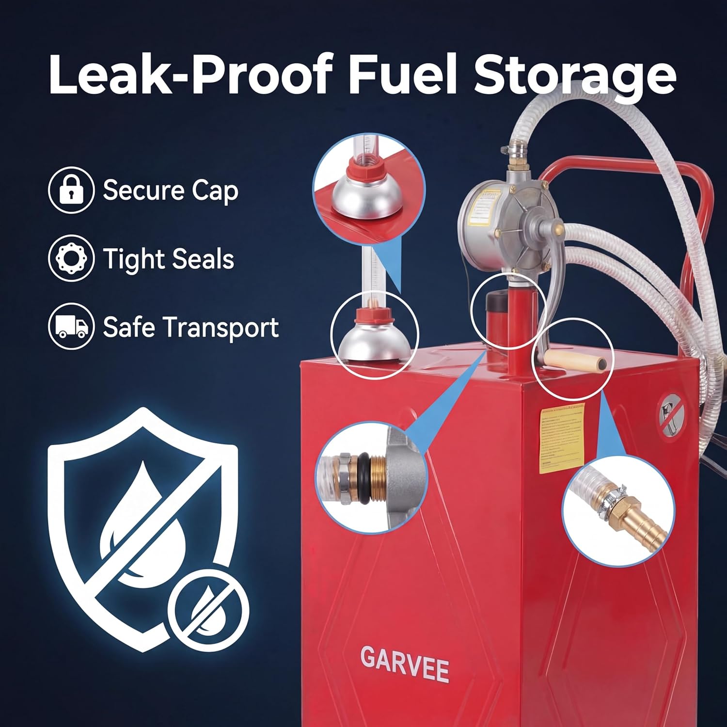 GarveeTech 35 Gallon Fuel Caddy with Manual Pump, Portable Fuel Transfer Tank on Wheels, Heavy Duty Gasoline & Diesel Storage Container for Trucks, Boats, ATVs, Lawn Mowers, Farm Equipment - Red