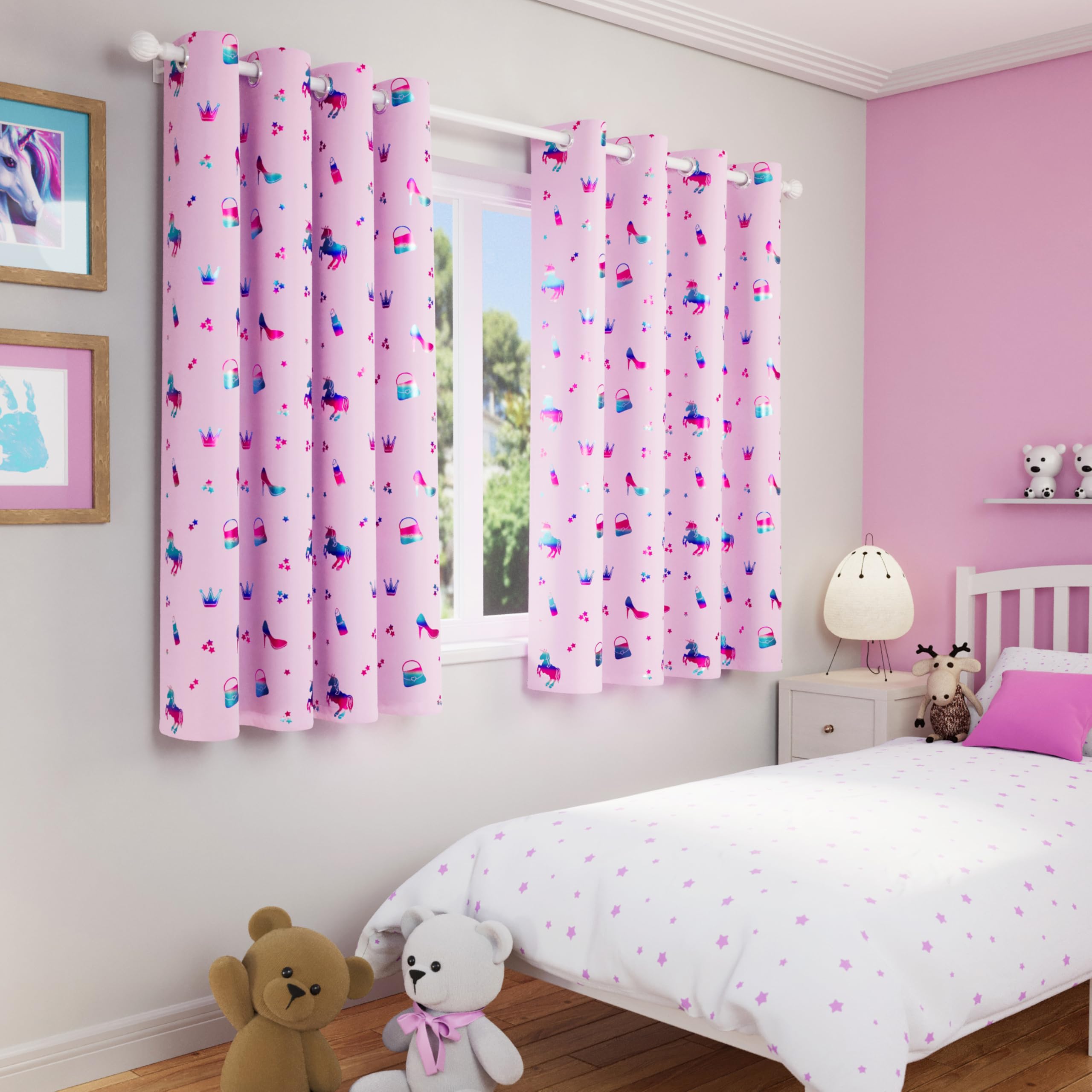 Enhanced Living Girls Pink Charm Room Darkening  Eyelet Curtains in Size 46x72in, Sports Direct