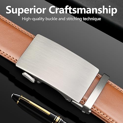 Miniatura 7 de SUNYA Men Belt Leather, Ratchet Belts for Men, 35mm Wide Belt with Slide Click. Mens Dress Belt Black and Casual Brown
