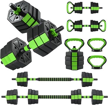 4-in-1 Octagonal Adjustable Dumbbell Set 66/88Lbs Converts to Barbell, Kettlebell & Push-Up Stand, Home Gym Free Weights for Men & Women, Full Body Workout with Anti-Slip Handles, Space-Saving