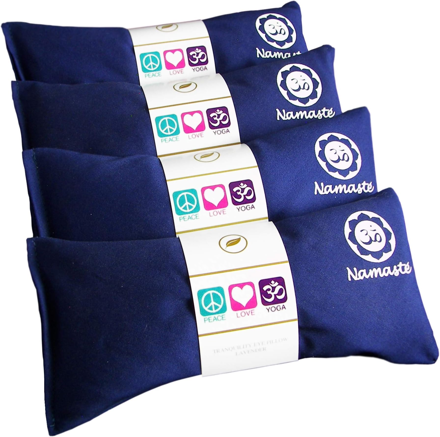 Lavender Eye Pillows - Yoga Eye Pillows Namaste Hot Cold Aromatherapy for Stress, Meditation, Spa, Relaxation Gifts - Made in USA by Happy Wraps - Set of 4 - Navy Cotton