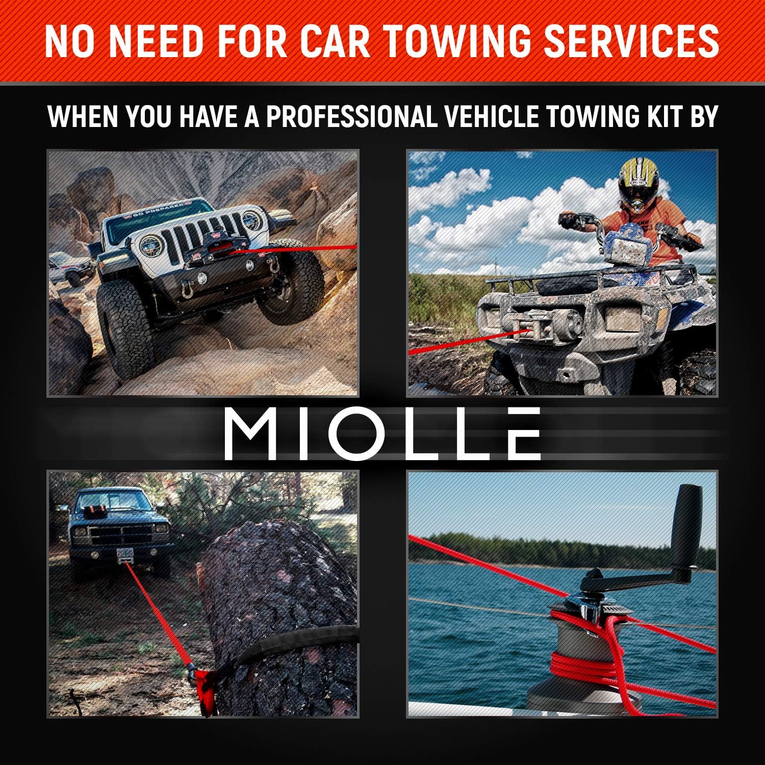 Synthetic Winch Line Cable Rope for ATV, UTV, Snow plow pre Stretched 8200LBS-MBS/2700W.L.L. (1/4x50, Rope, Hook, Stopper)