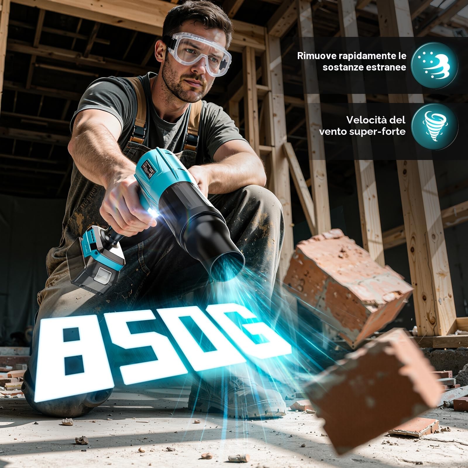 Ecarke Soffiatore a batteria compatibile con Makita 18V, motore brushless 80.000 giri/min, velocità aria 60 m/s & pressione 850 g, soffiatore portatile per foglie, polvere & neve (senza batteria)