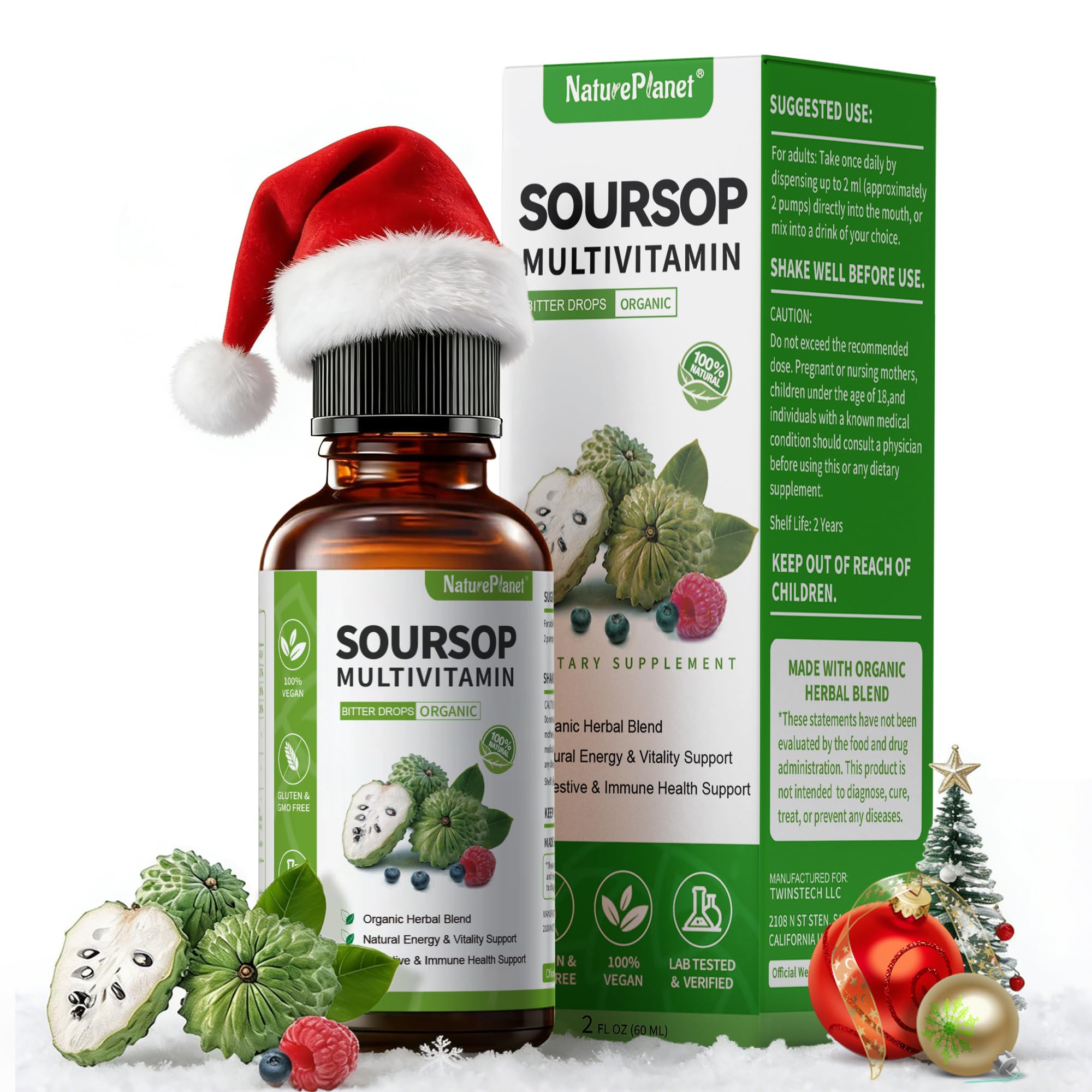 Graviola Soursop Bitters Liquid Drops with Vitamin C, D3, B6, 5000mg Soursop Fruit & Leaf Extract + 10 Bitters Botanicals for Immune Support Digestive Health Antioxidant Boost丨Non-GMO Vegan 2 Fl Oz