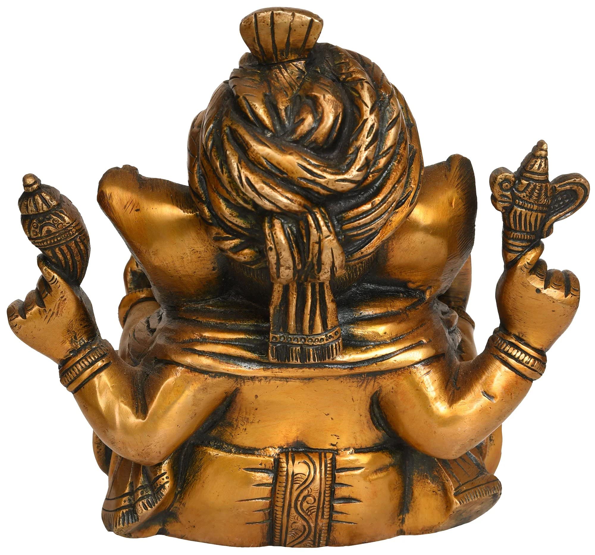 Dattatreya Estatua de Ganesha Ganesh Murti de latón con turbante de 7.5 pulgadas de altura