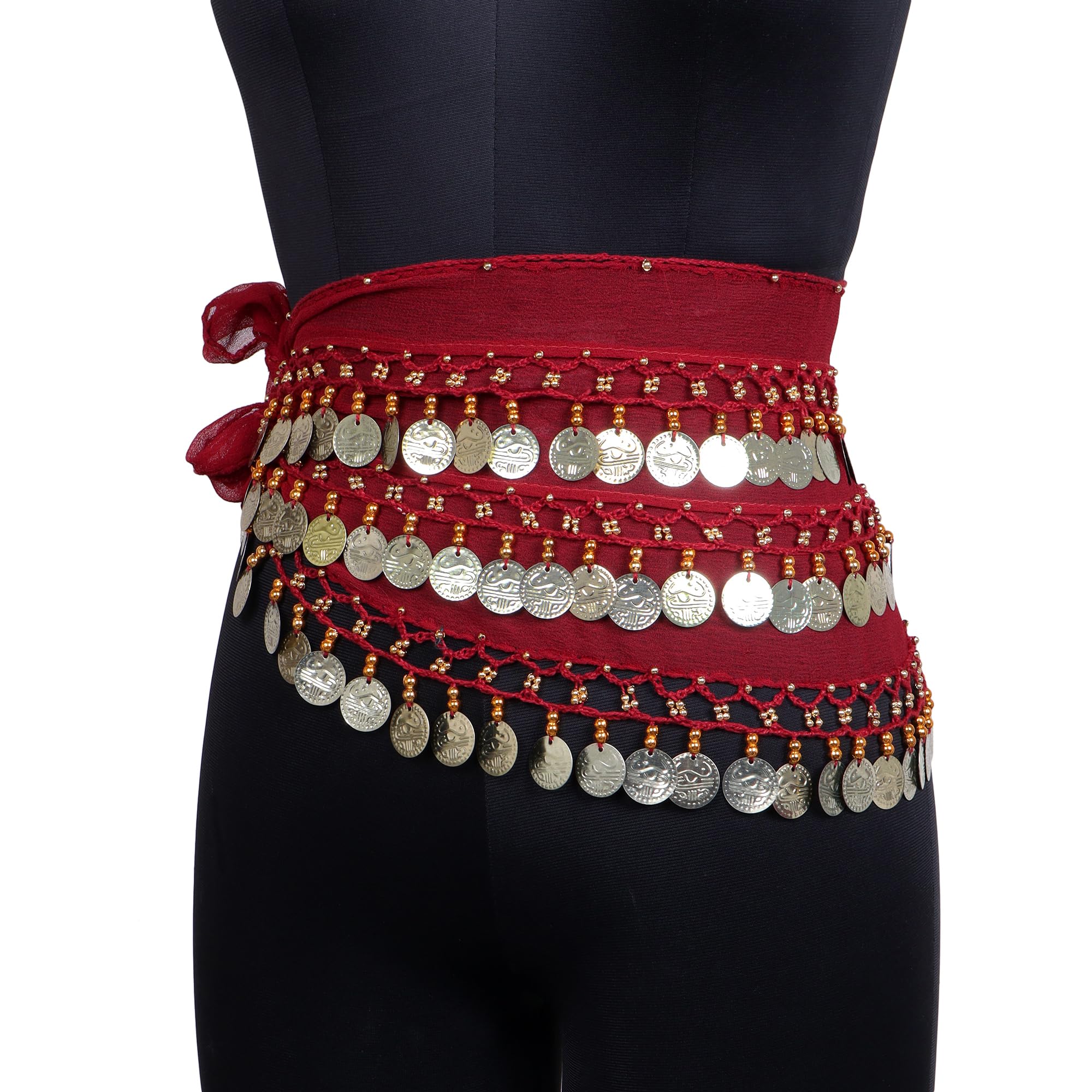 FRAIVIKO Women's Arabic Belly Dance Hip Scarf Waistband Belt Skirt with Colorful Leaves Gold Coins-image-41