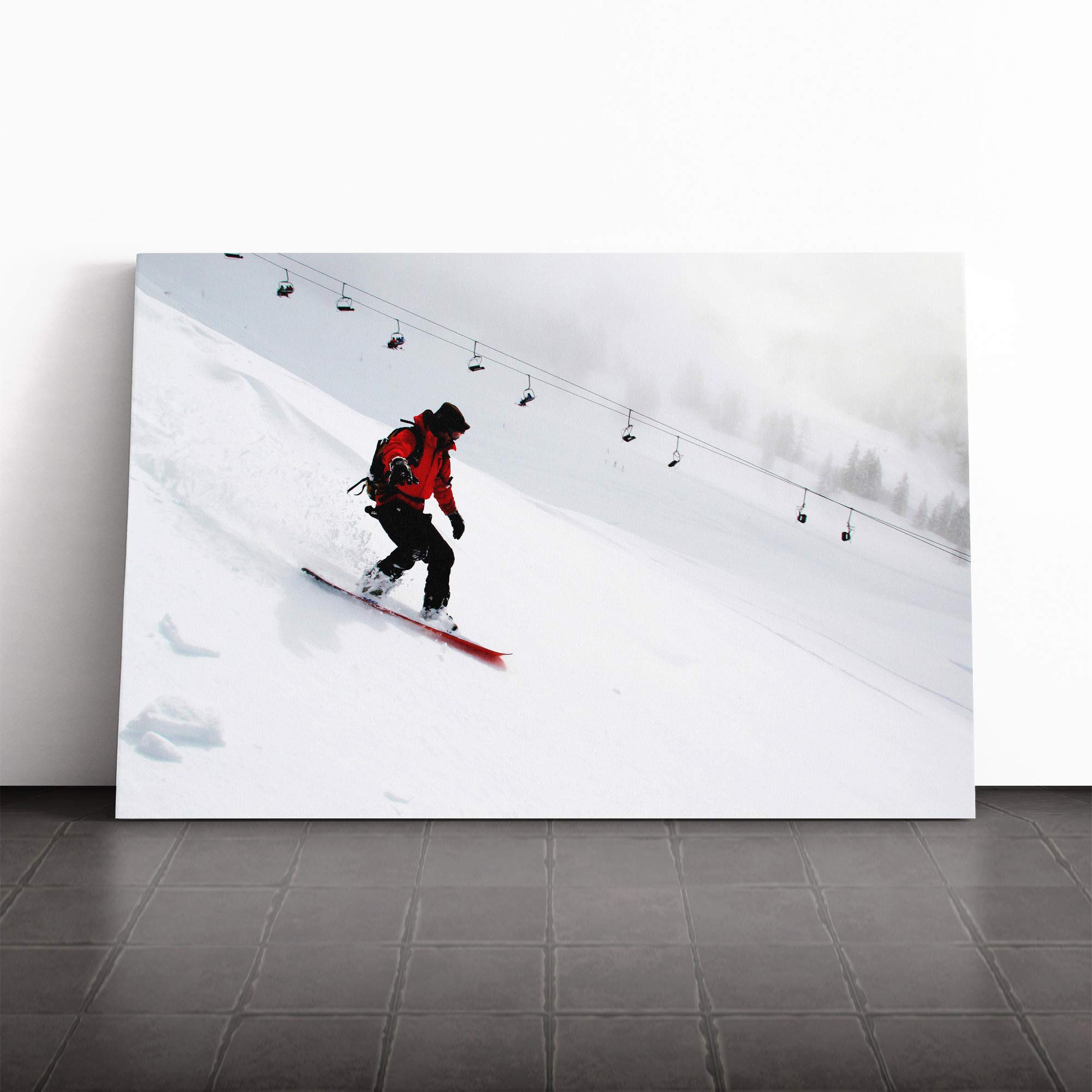 Snowboarding Canvas Print | Gallery Wrapped 30mm Frame Wall Art | 24x16 inches | Ready to Hang | Modern Picture | Living Room Bedroom Lounge Office