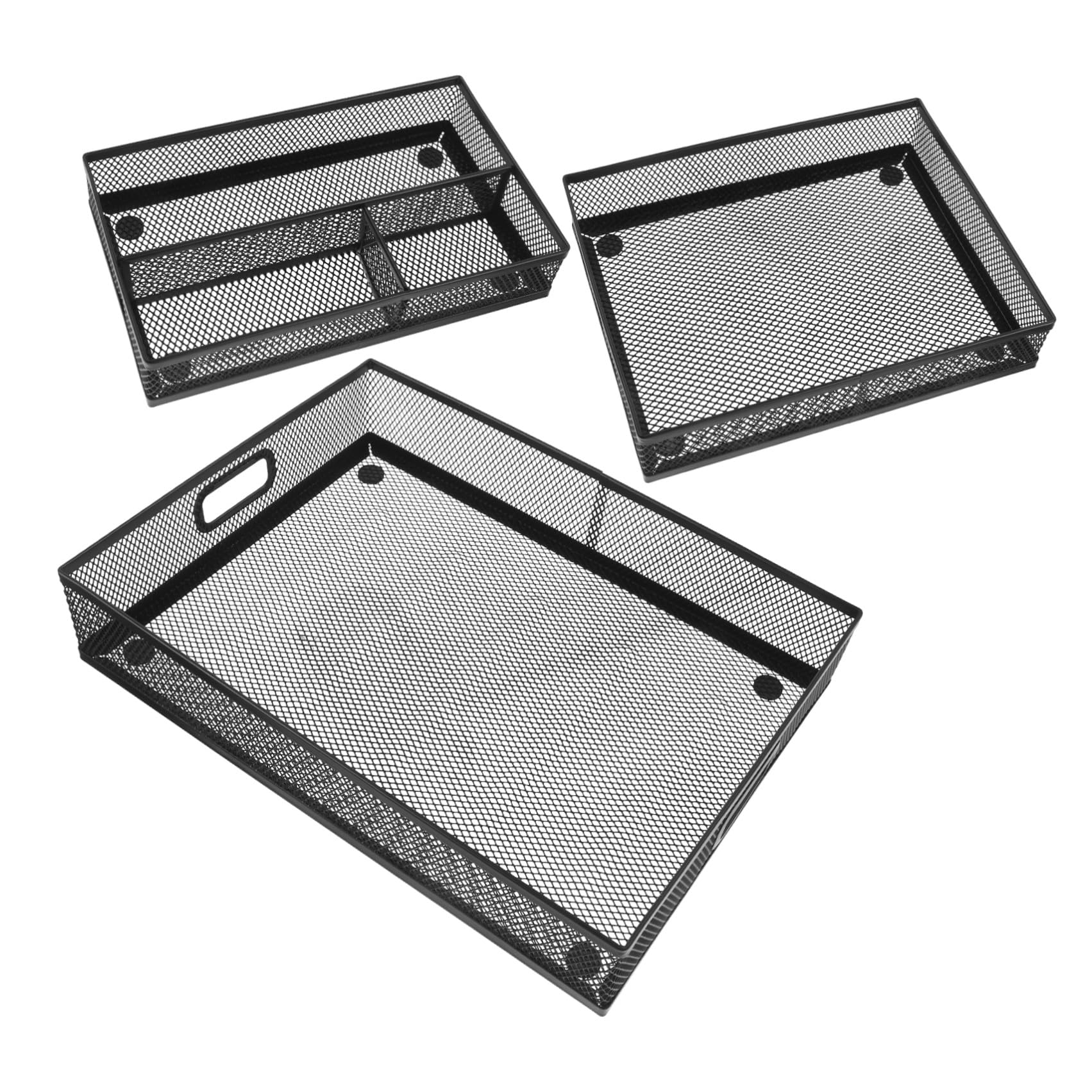 Organizzatore Cassetto Scrivania 3 Pezzi in Metallo Nero