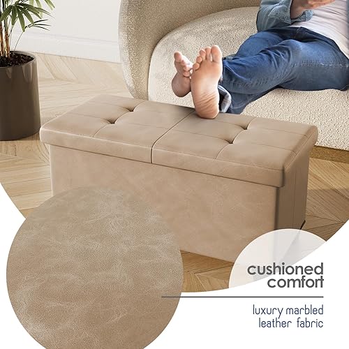 Miniatura 502 de Otomana plegable para dormitorio o sala de estar, con contenedores de almacenamiento, reposapiés para el extremo de la cama, soporta hasta 660 lb,