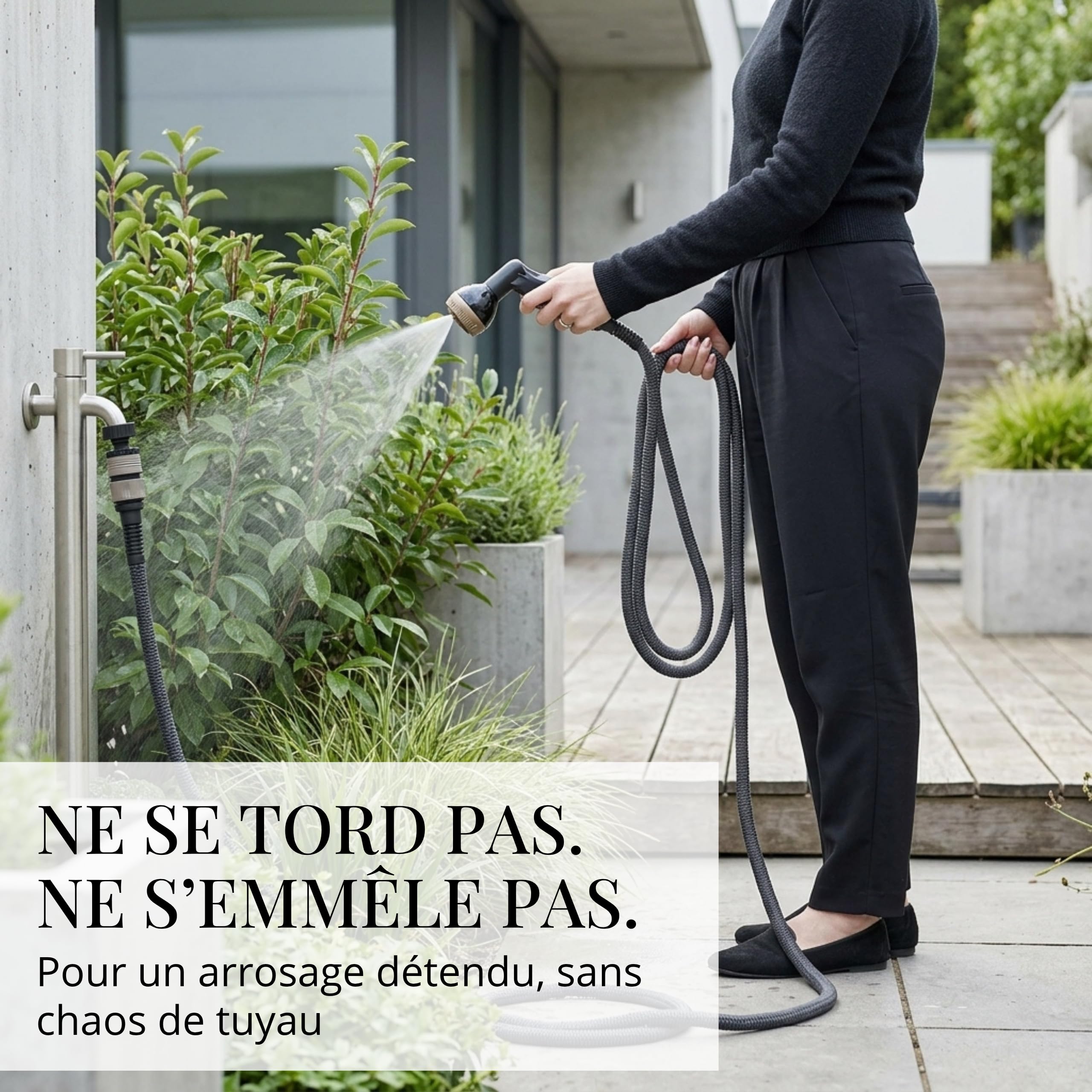 LIVLIG Tuyau Arrosage Extensible 8 m Flexible Leger Anti-Torsion, Made in Italy, Pistolet Multifonction Inclus, Gris