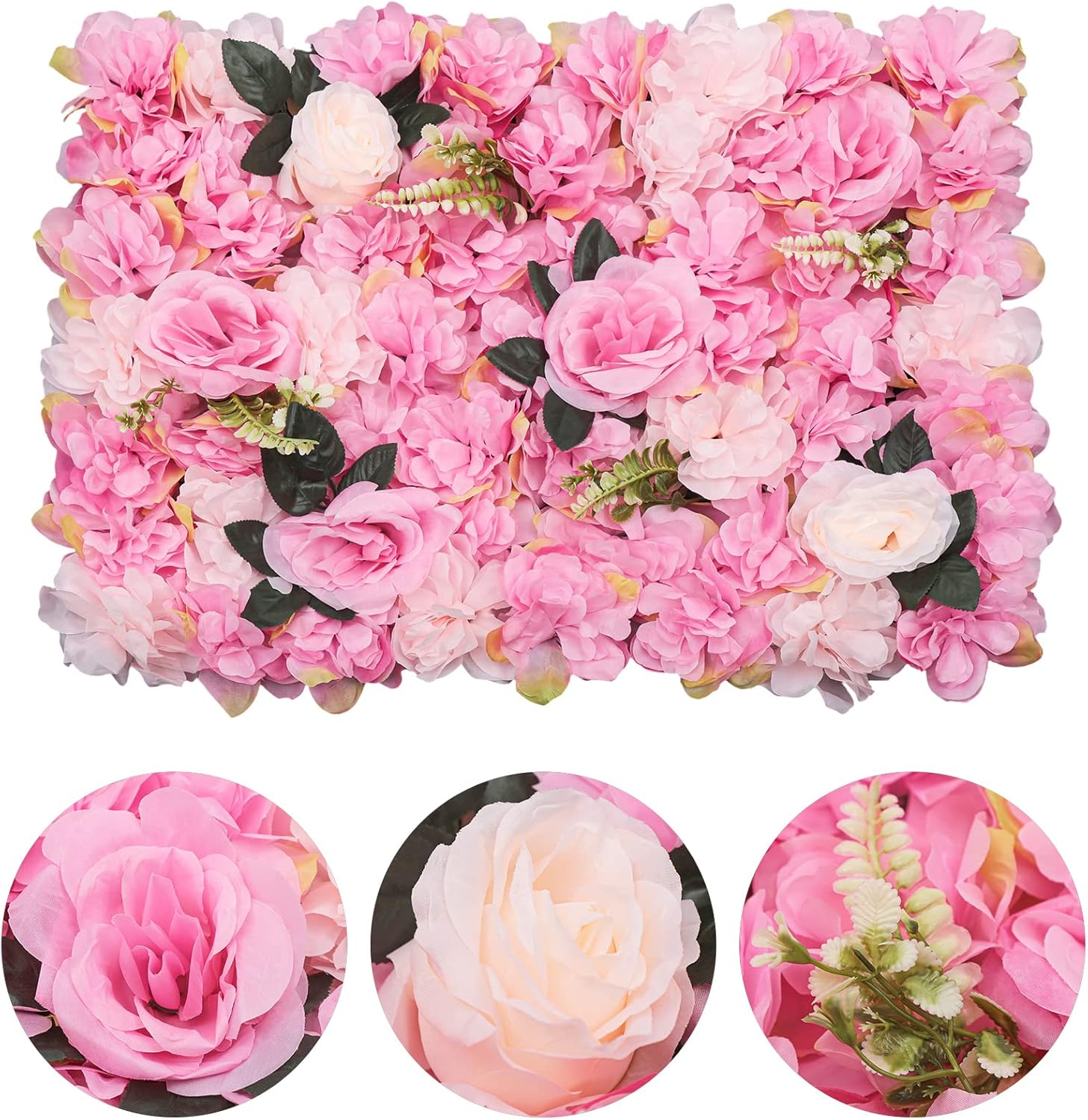 12 Pcs Flower Wall Panel Floral Backdrop, Artificial Flower Wall Backdrop Faux Flower Panel, 23.62x15.74in Silk Rose Walls for Wedding, Party, Nursery, Home Decor