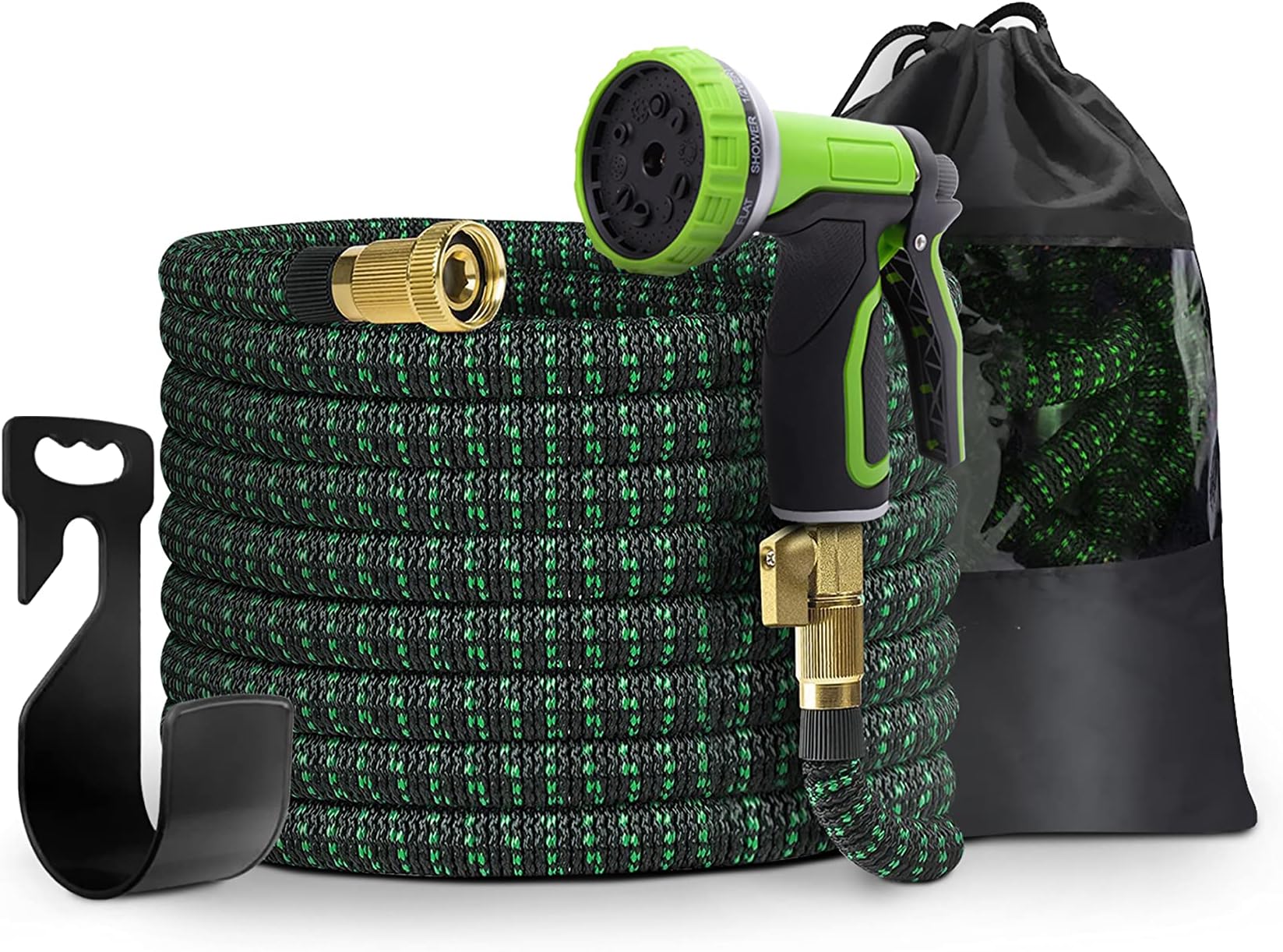 50 FT Expanding Hose Pipe – Garden Water Hose with 10 Setting Spray Gun Attachment – Flexible & Expandable Magic Hose, High Pressure Anti Leak Lightweight Easy Storage with Free Bag (Green)
